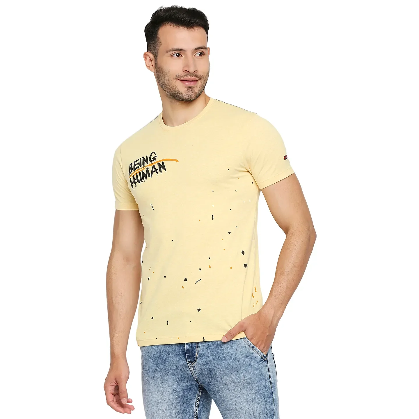 Yellow Regular Fit Men's Short Sleeves T-Shirt by Being Human Clothing - Image 2