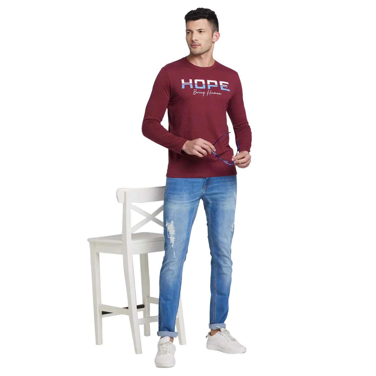 Red Regular Fit Men's Long Sleeves T-Shirt by Being Human Clothing - Image 6