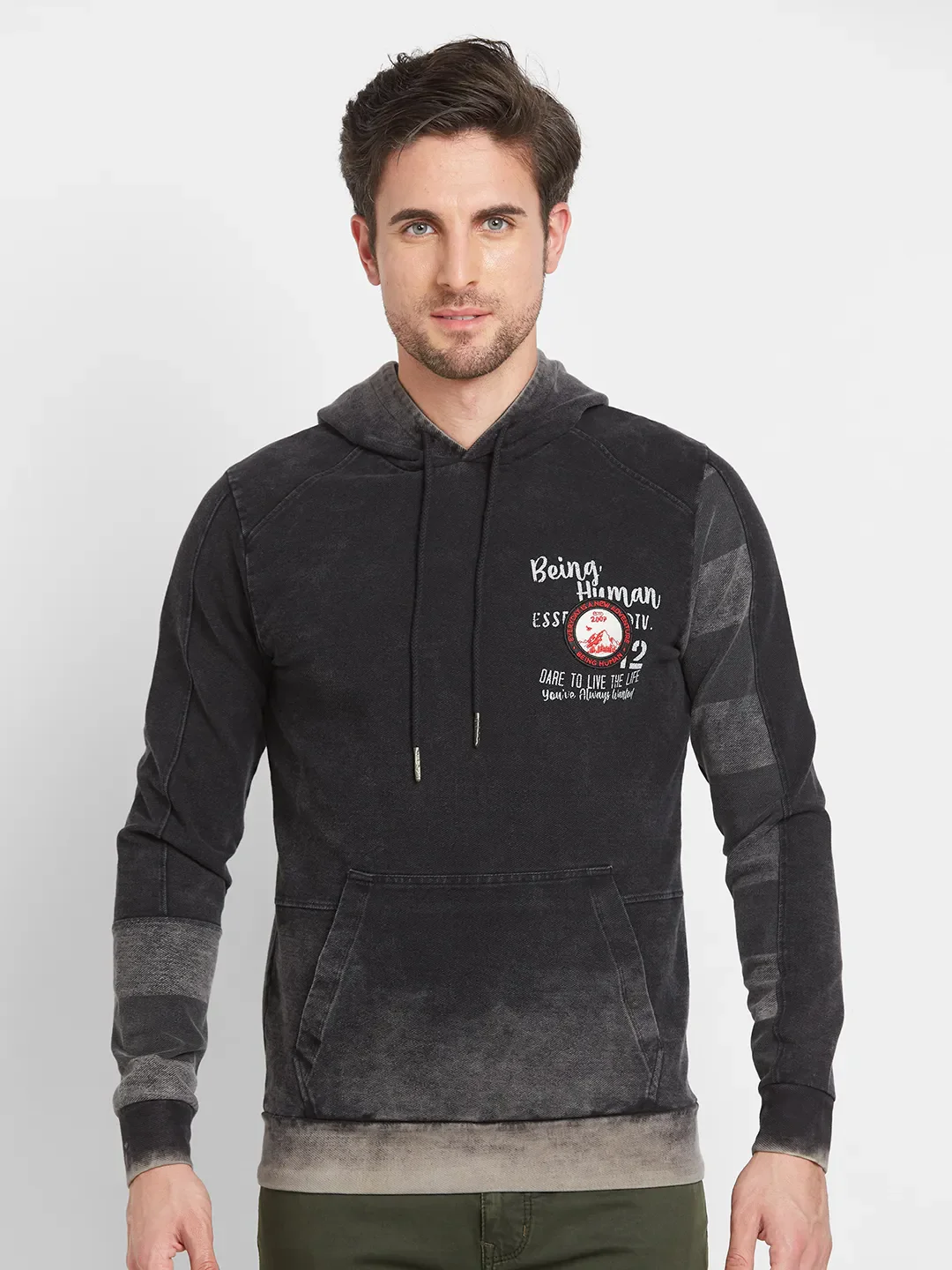 Black Regular Fit Men's Long Sleeves T-Shirt by Being Human Clothing