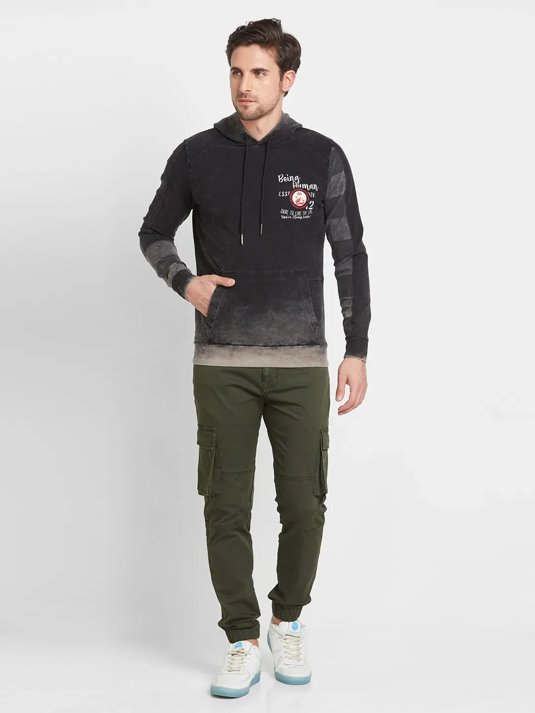 Black Regular Fit Men's Long Sleeves T-Shirt by Being Human Clothing - Image 2