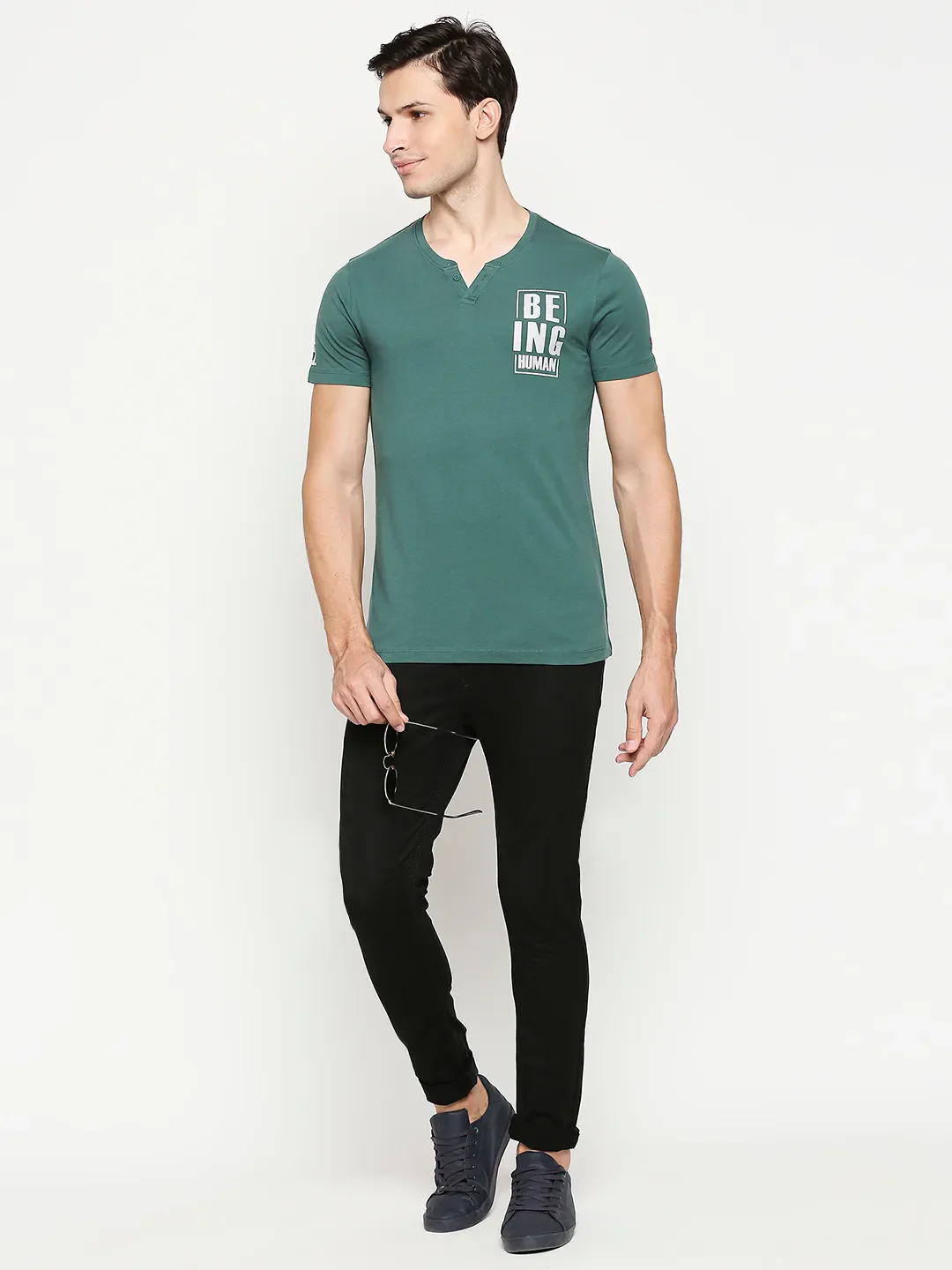 Green Regular Fit Men's Short Sleeves T-Shirt by Being Human Clothing - Image 13
