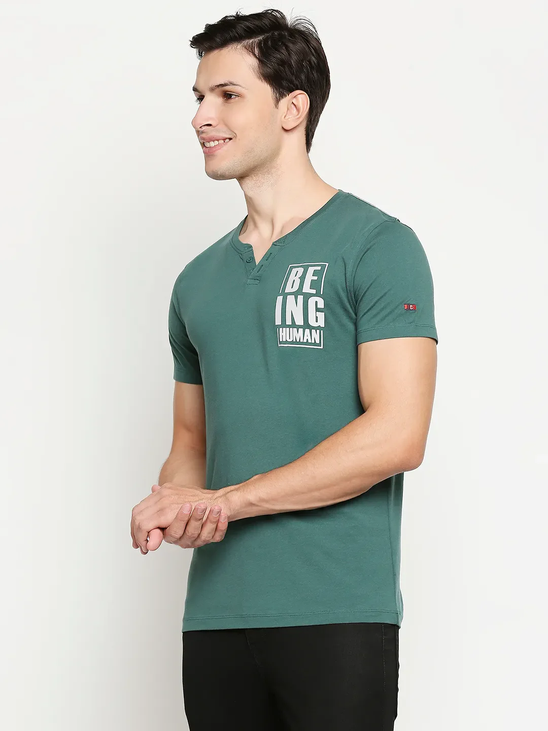Green Regular Fit Men's Short Sleeves T-Shirt by Being Human Clothing - Image 9