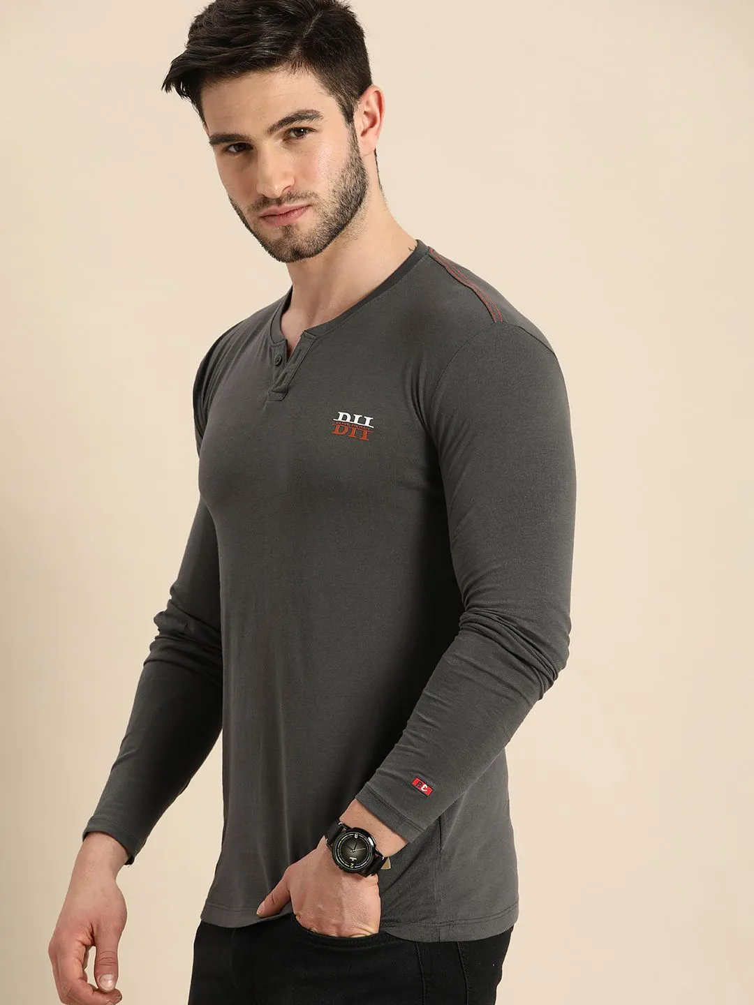 Grey Regular Fit Men's Long Sleeves T-Shirt by Being Human Clothing - Image 2