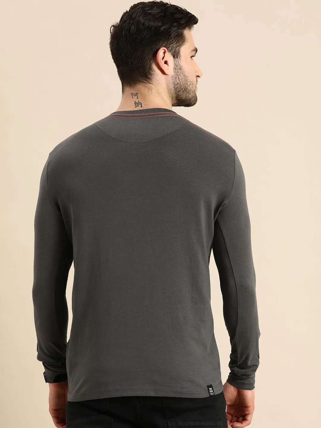 Grey Regular Fit Men's Long Sleeves T-Shirt by Being Human Clothing - Image 4