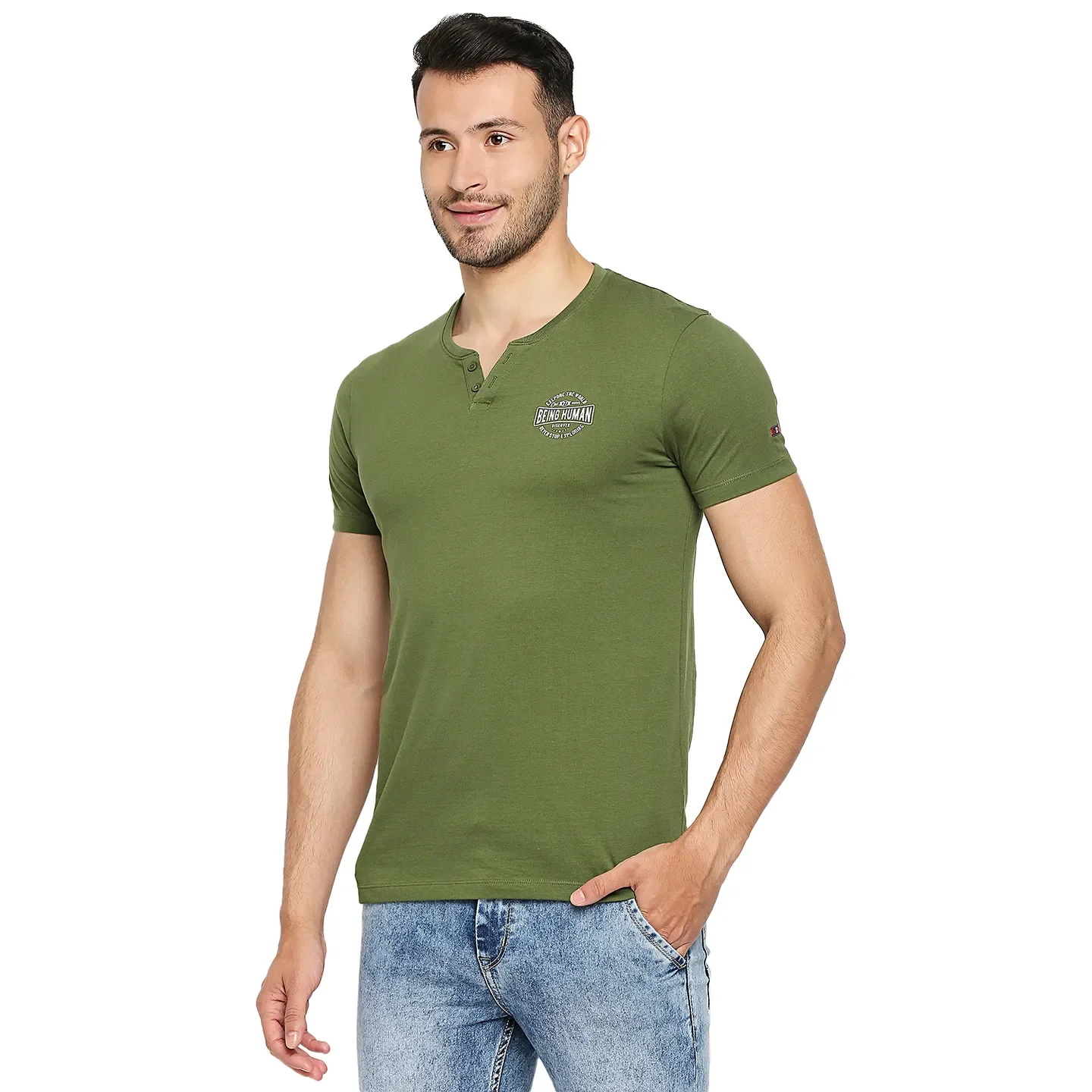 Green Regular Fit Men's Short Sleeves T-Shirt by Being Human Clothing - Image 2