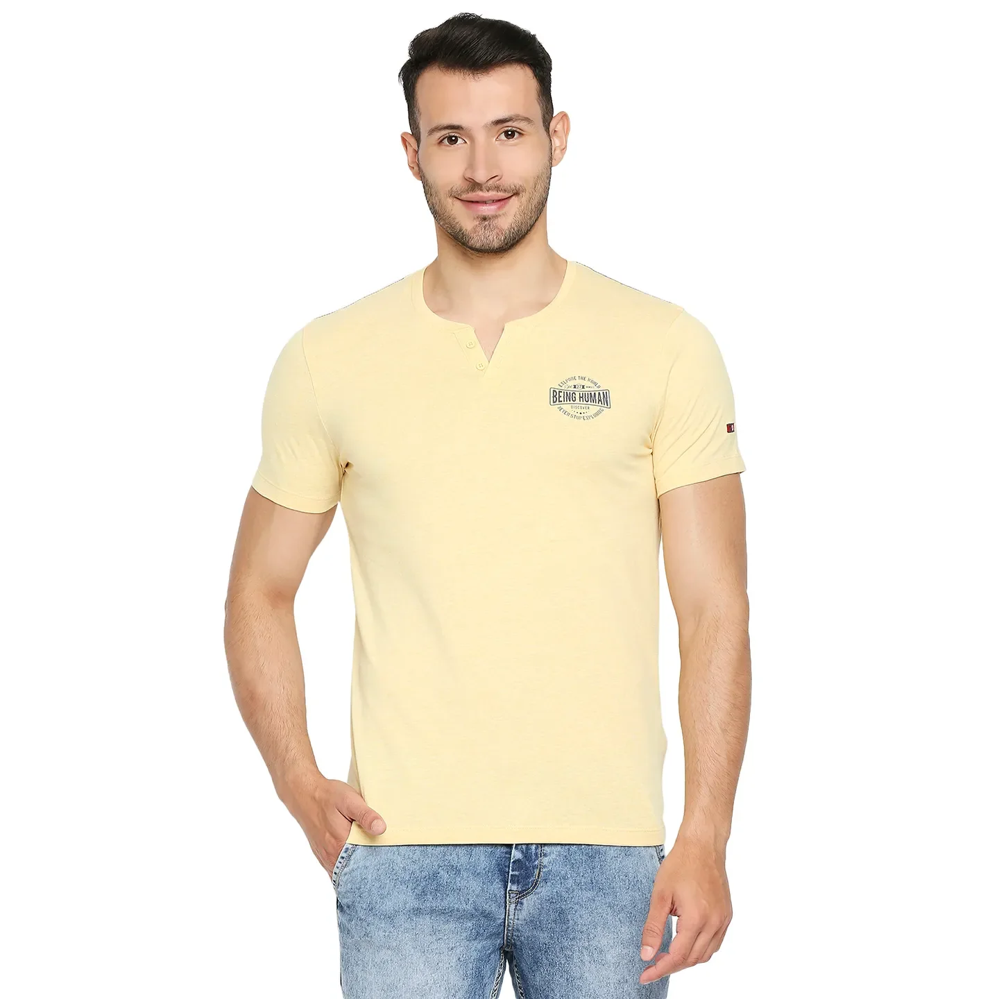 Yellow Regular Fit Men's Short Sleeves T-Shirt by Being Human Clothing