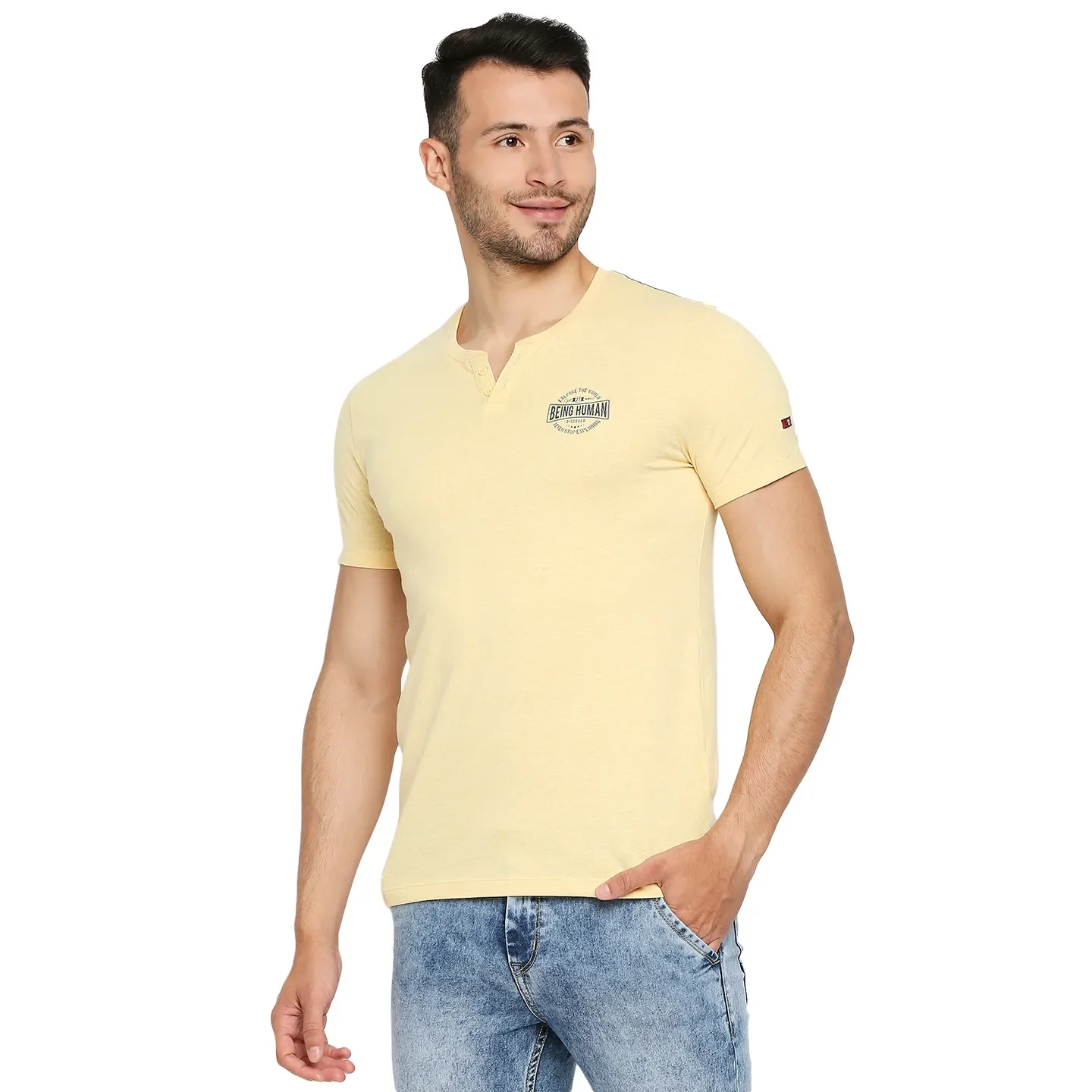 Yellow Regular Fit Men's Short Sleeves T-Shirt by Being Human Clothing - Image 2