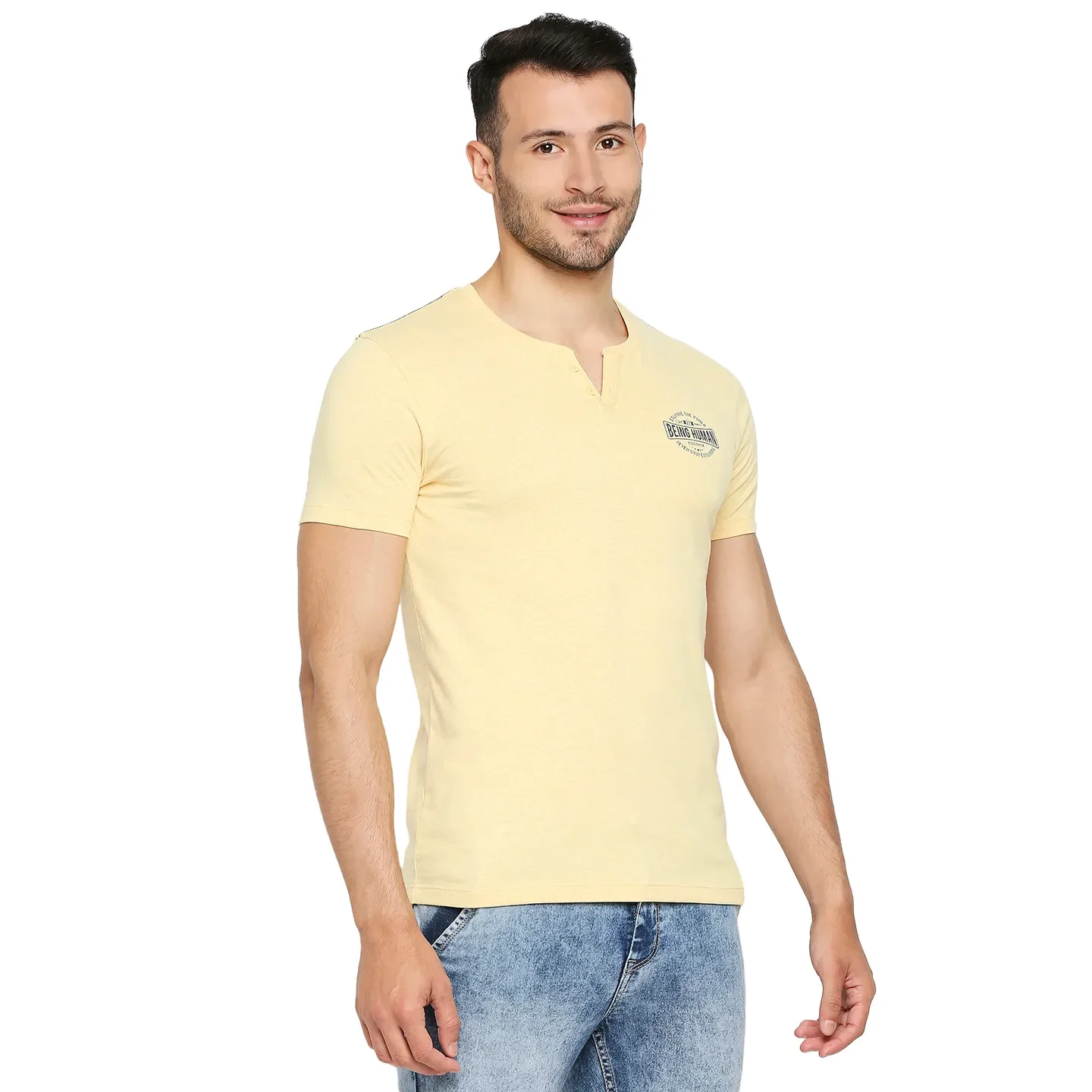 Yellow Regular Fit Men's Short Sleeves T-Shirt by Being Human Clothing - Image 3
