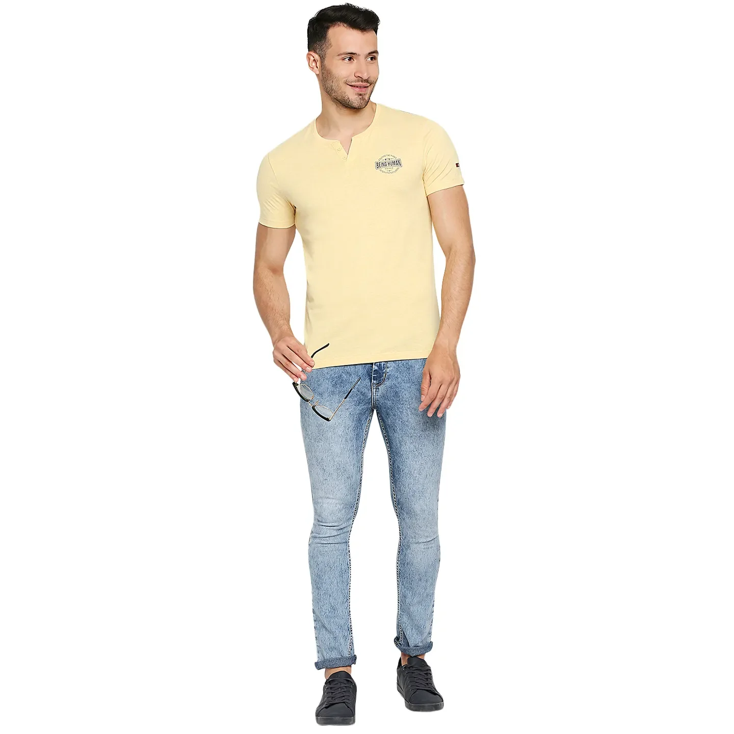 Yellow Regular Fit Men's Short Sleeves T-Shirt by Being Human Clothing - Image 6