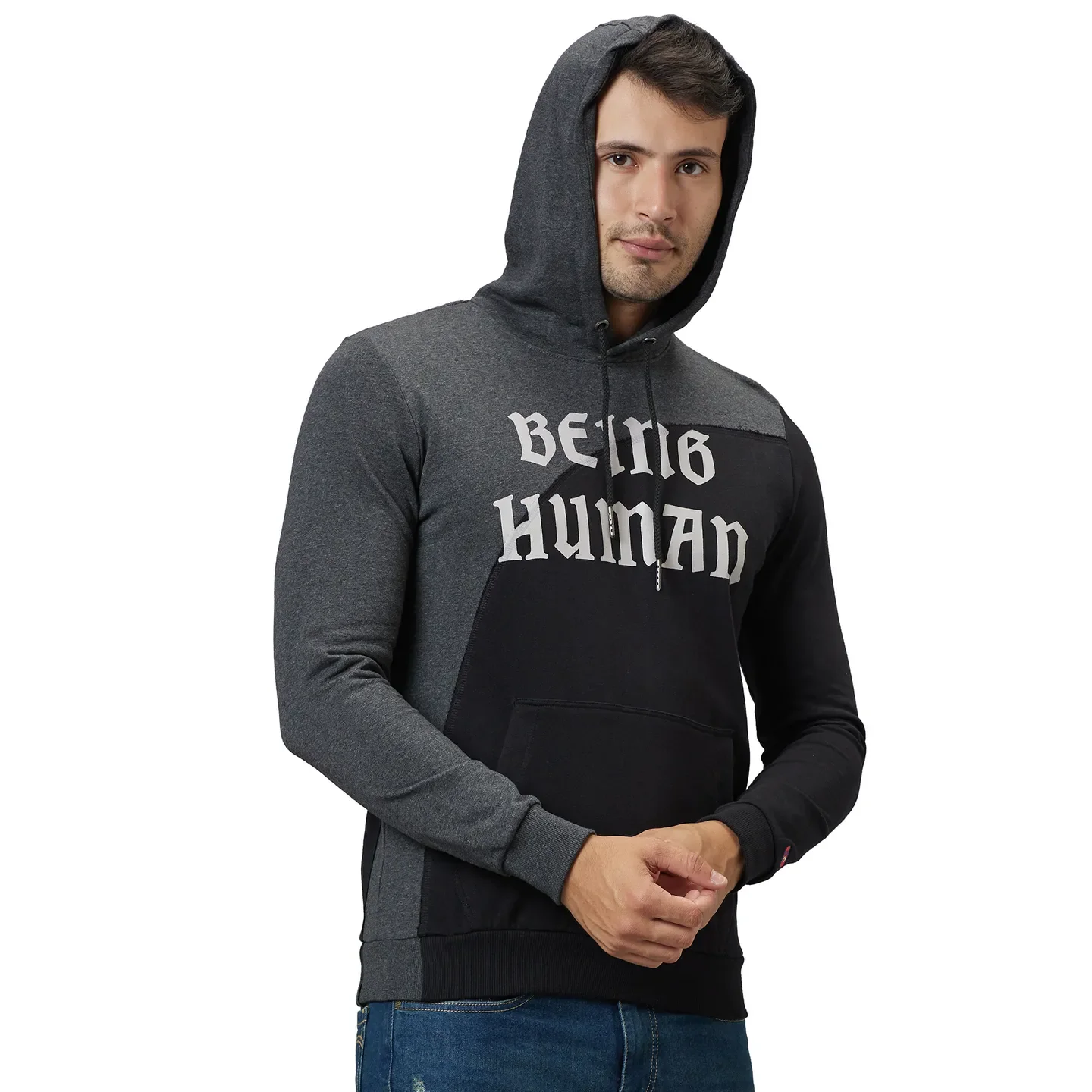 Grey Regular Fit Men's Hoodie by Being Human Clothing - Image 4