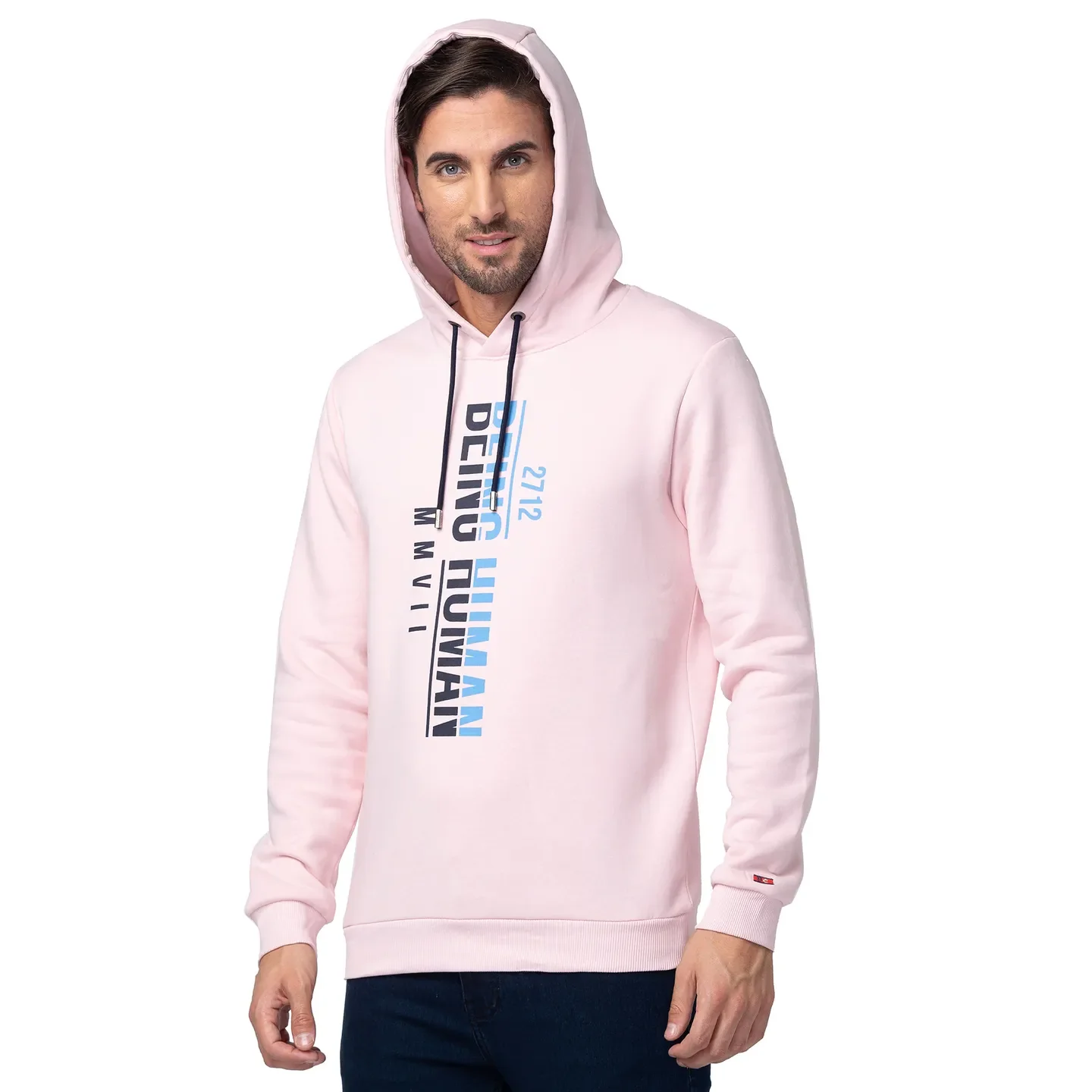 Baby Pink Regular Fit Men's Hoodie by Being Human Clothing - Image 4