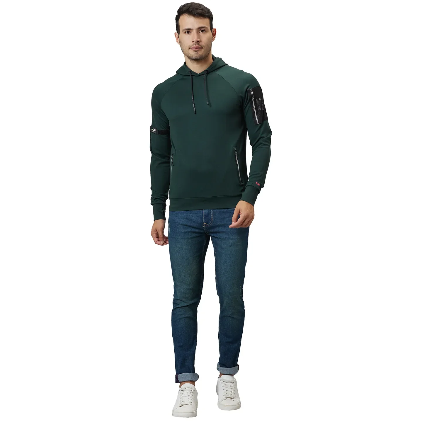 Green Regular Fit  Long Sleeves Rayon And Nylon Men's Hoodie by Being Human Clothing - Image 2