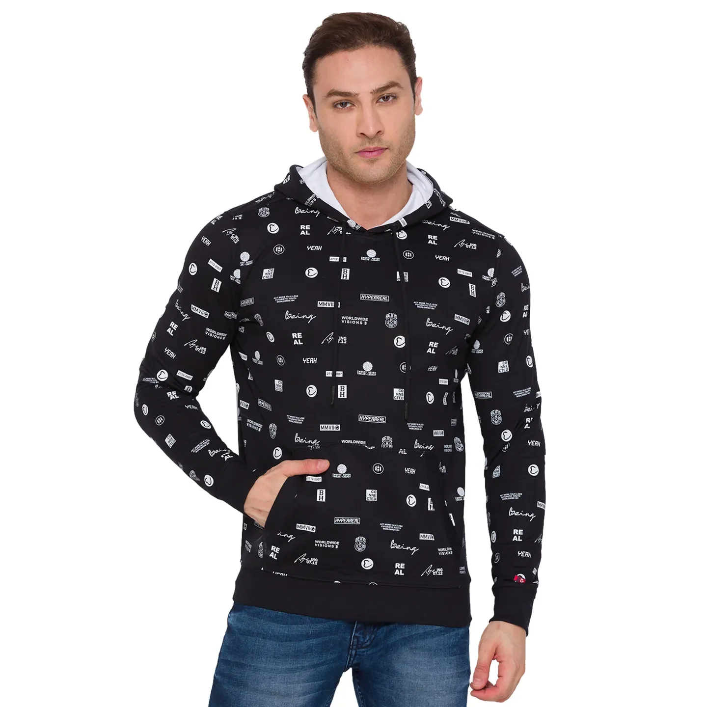Black Regular Fit  Long Sleeves Cotton Men's Hoodie by Being Human Clothing