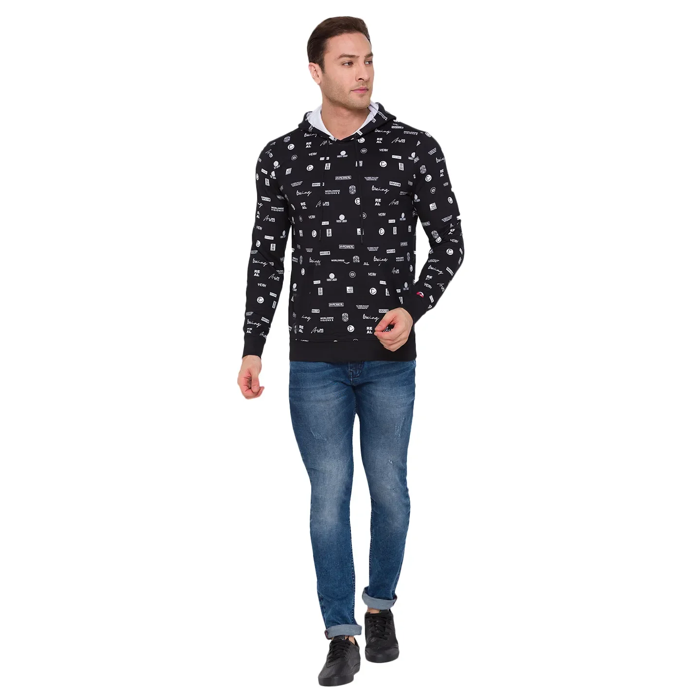 Black Regular Fit  Long Sleeves Cotton Men's Hoodie by Being Human Clothing - Image 5