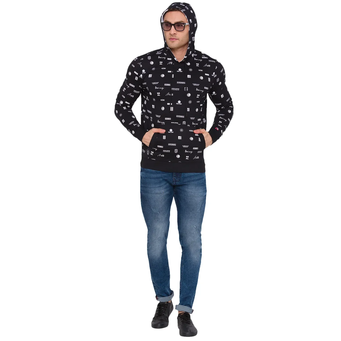 Black Regular Fit  Long Sleeves Cotton Men's Hoodie by Being Human Clothing - Image 6