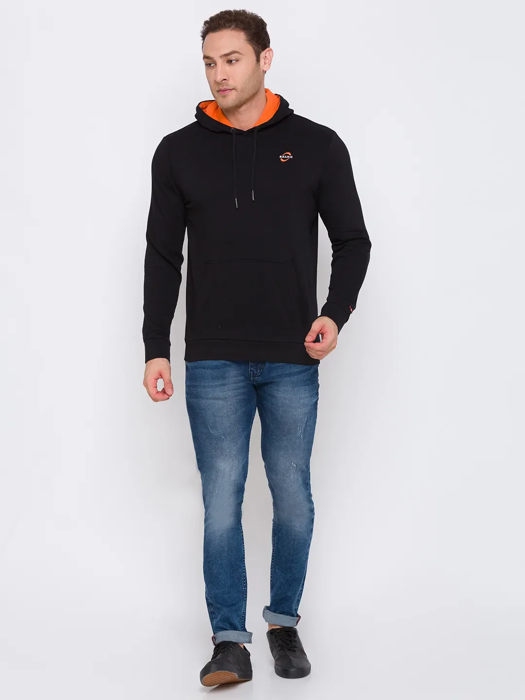 Black Regular Fit  Long Sleeves Cotton Men's Hoodie by Being Human Clothing - Image 2