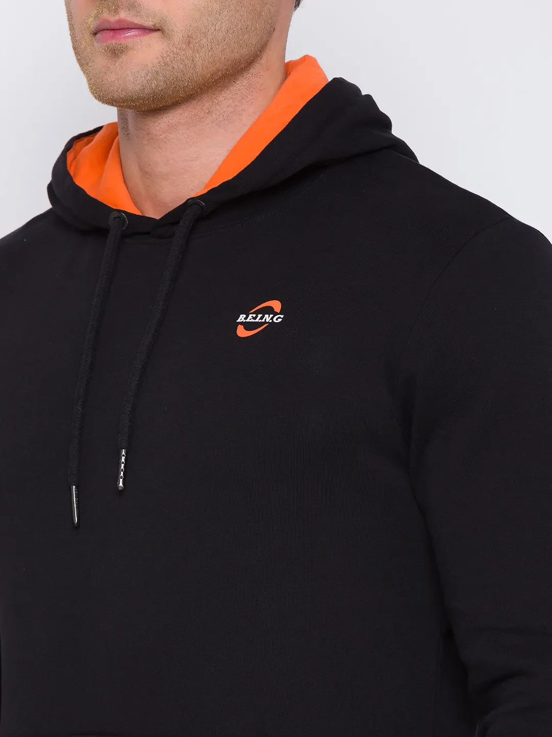 Black Regular Fit  Long Sleeves Cotton Men's Hoodie by Being Human Clothing - Image 5