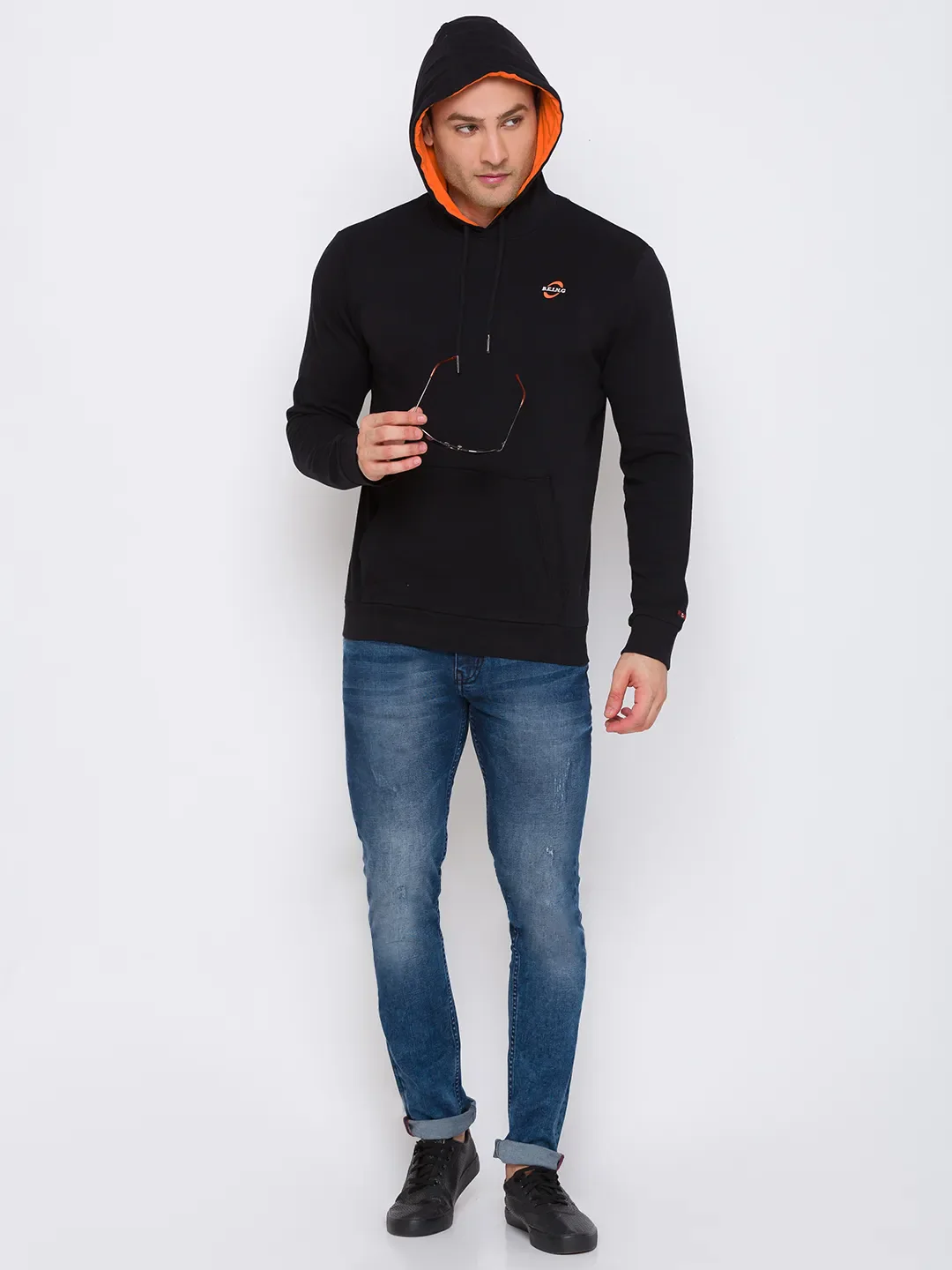 Black Regular Fit  Long Sleeves Cotton Men's Hoodie by Being Human Clothing - Image 6