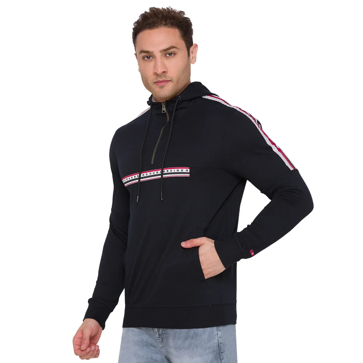 Black Regular Fit  Long Sleeves Cotton Men's Hoodie by Being Human Clothing - Image 4