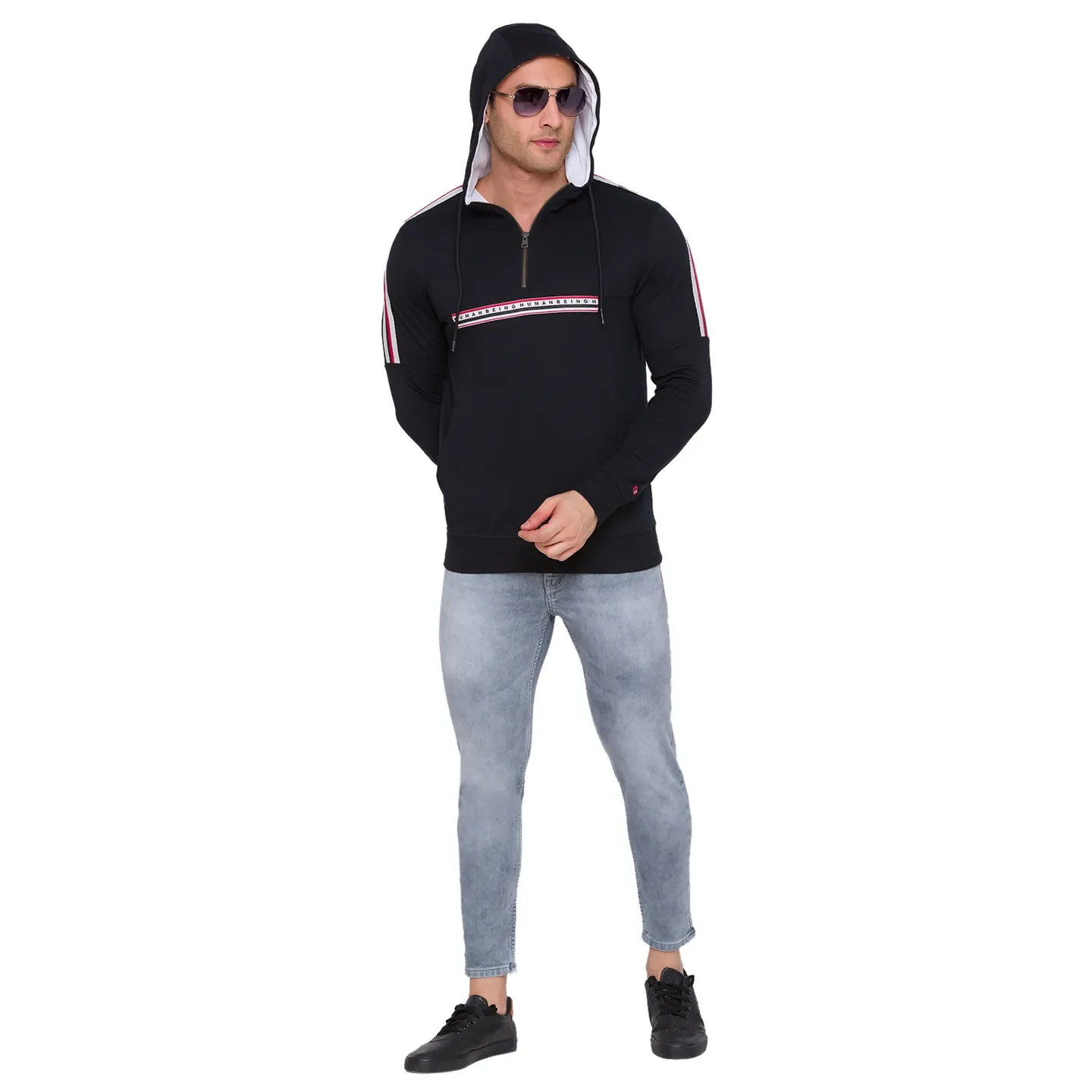 Black Regular Fit  Long Sleeves Cotton Men's Hoodie by Being Human Clothing - Image 6