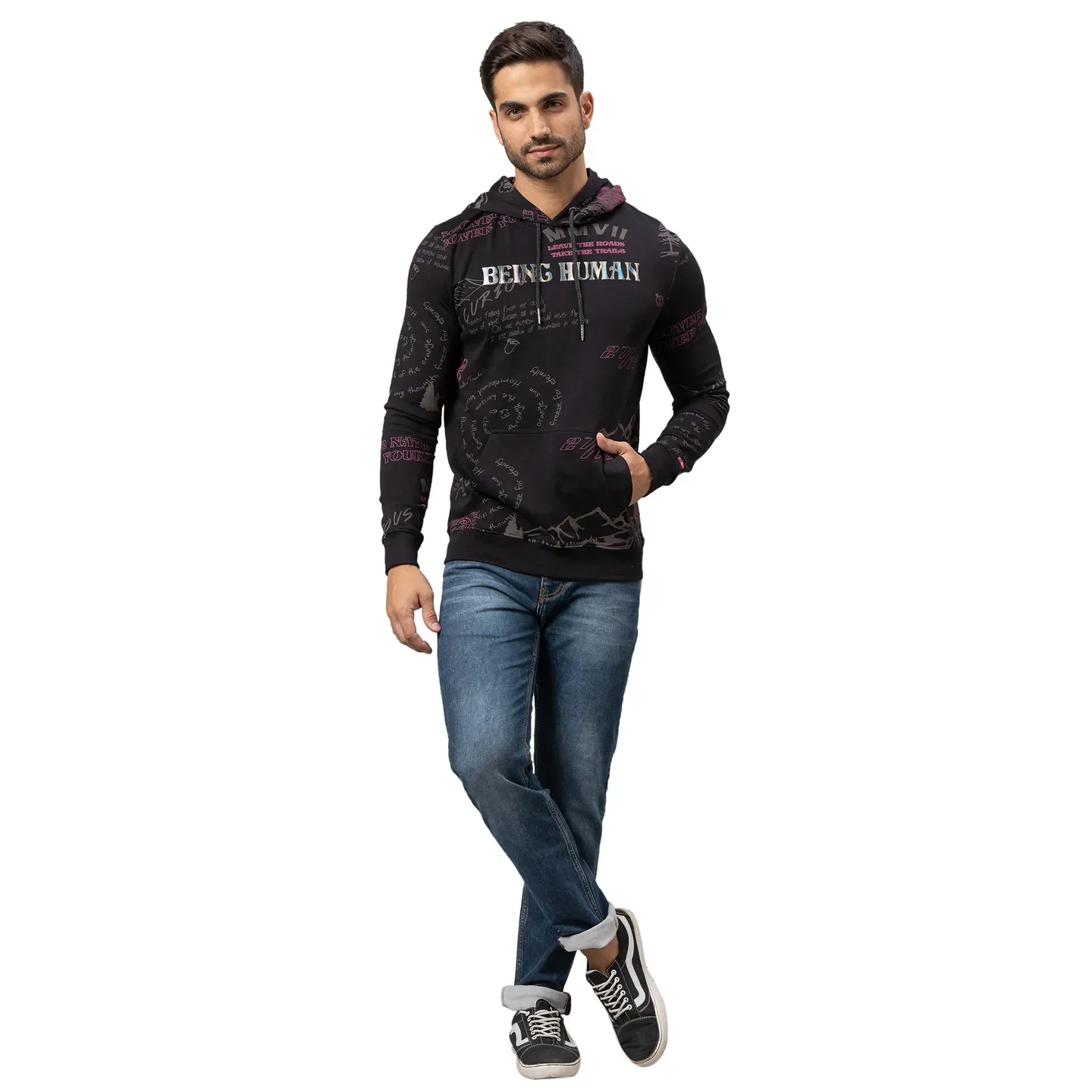 Black Regular Fit Men's Hoodie by Being Human Clothing - Image 2