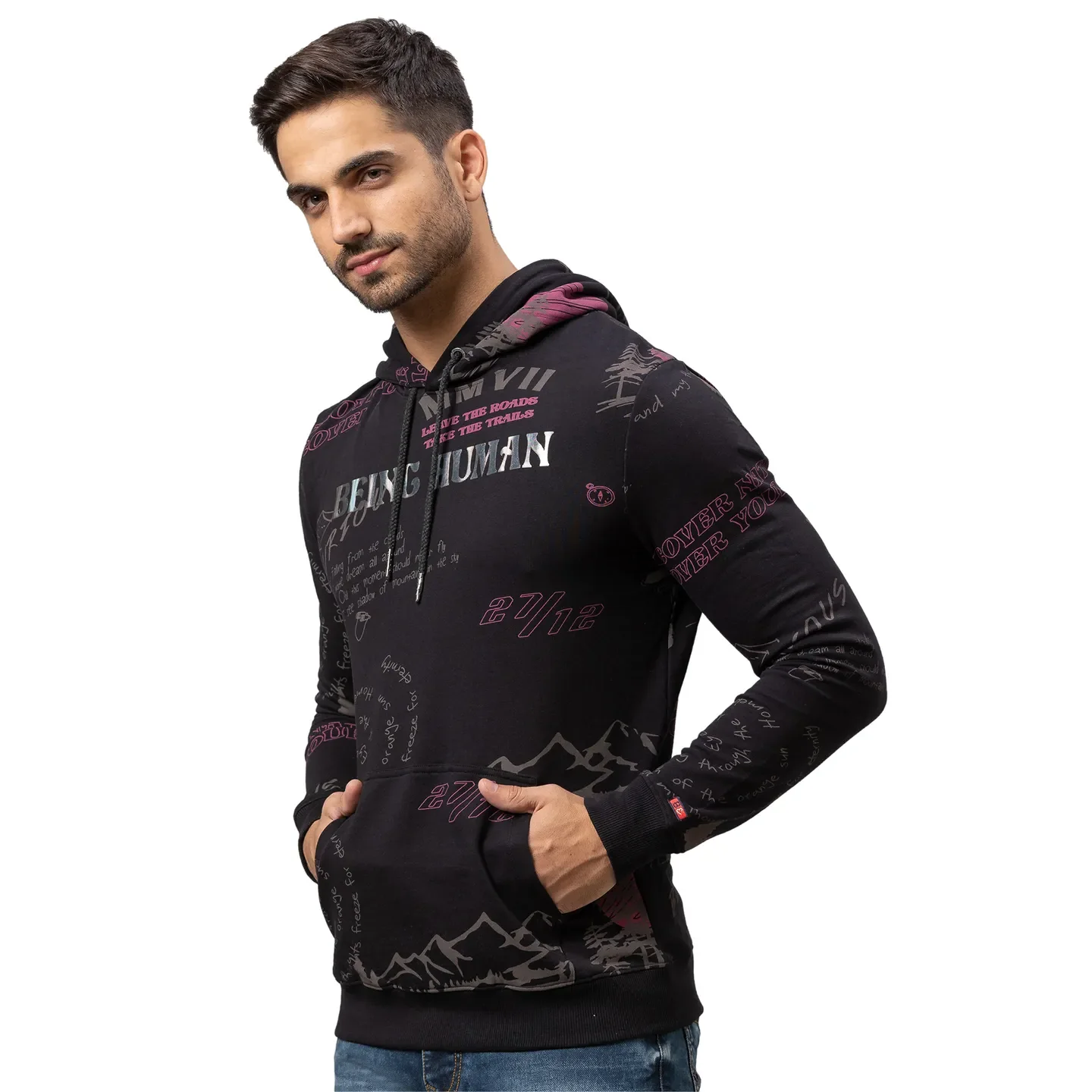 Black Regular Fit Men's Hoodie by Being Human Clothing - Image 4