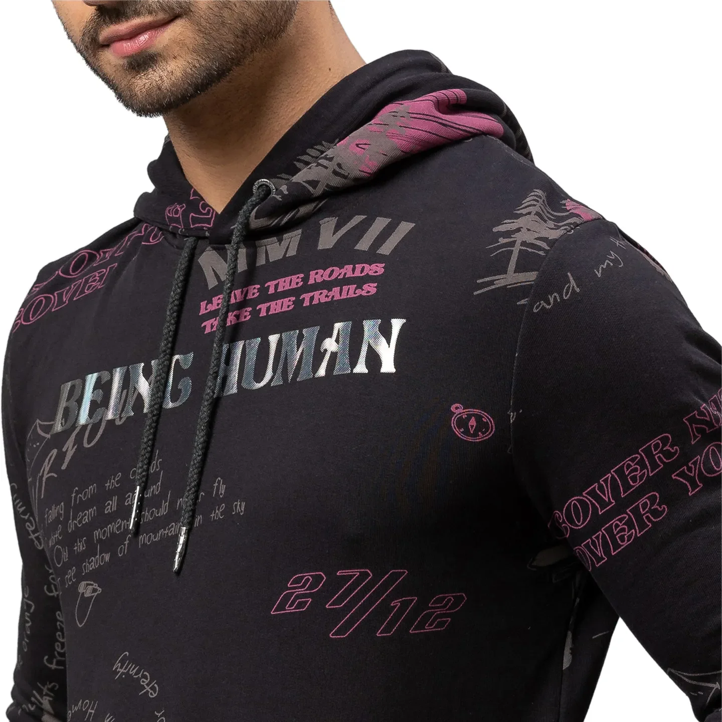Black Regular Fit Men's Hoodie by Being Human Clothing - Image 5