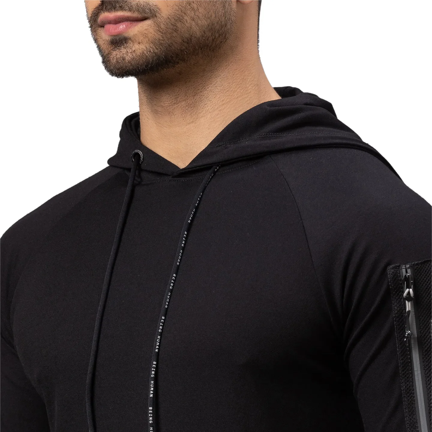 Black Regular Fit  Long Sleeves Rayon And Nylon Men's Hoodie by Being Human Clothing - Image 5