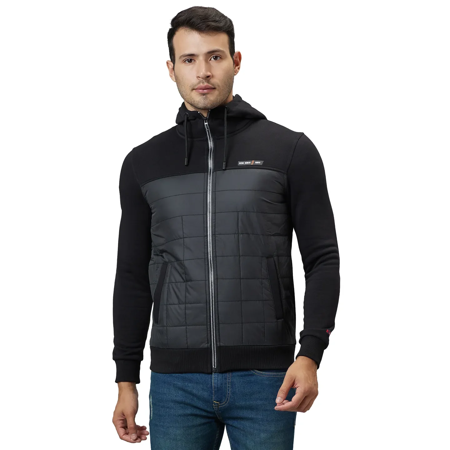 Black Regular Fit  Long Sleeves Cotton Men's Hoodie by Being Human Clothing
