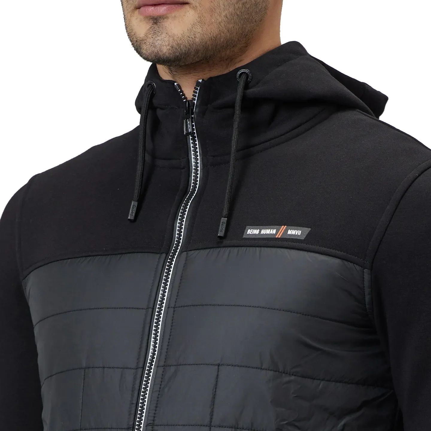 Black Regular Fit  Long Sleeves Cotton Men's Hoodie by Being Human Clothing - Image 5