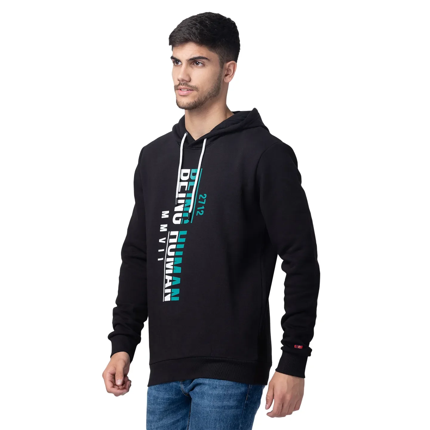 Black Regular Fit  Long Sleeves Cotton Men's Hoodie by Being Human Clothing - Image 2