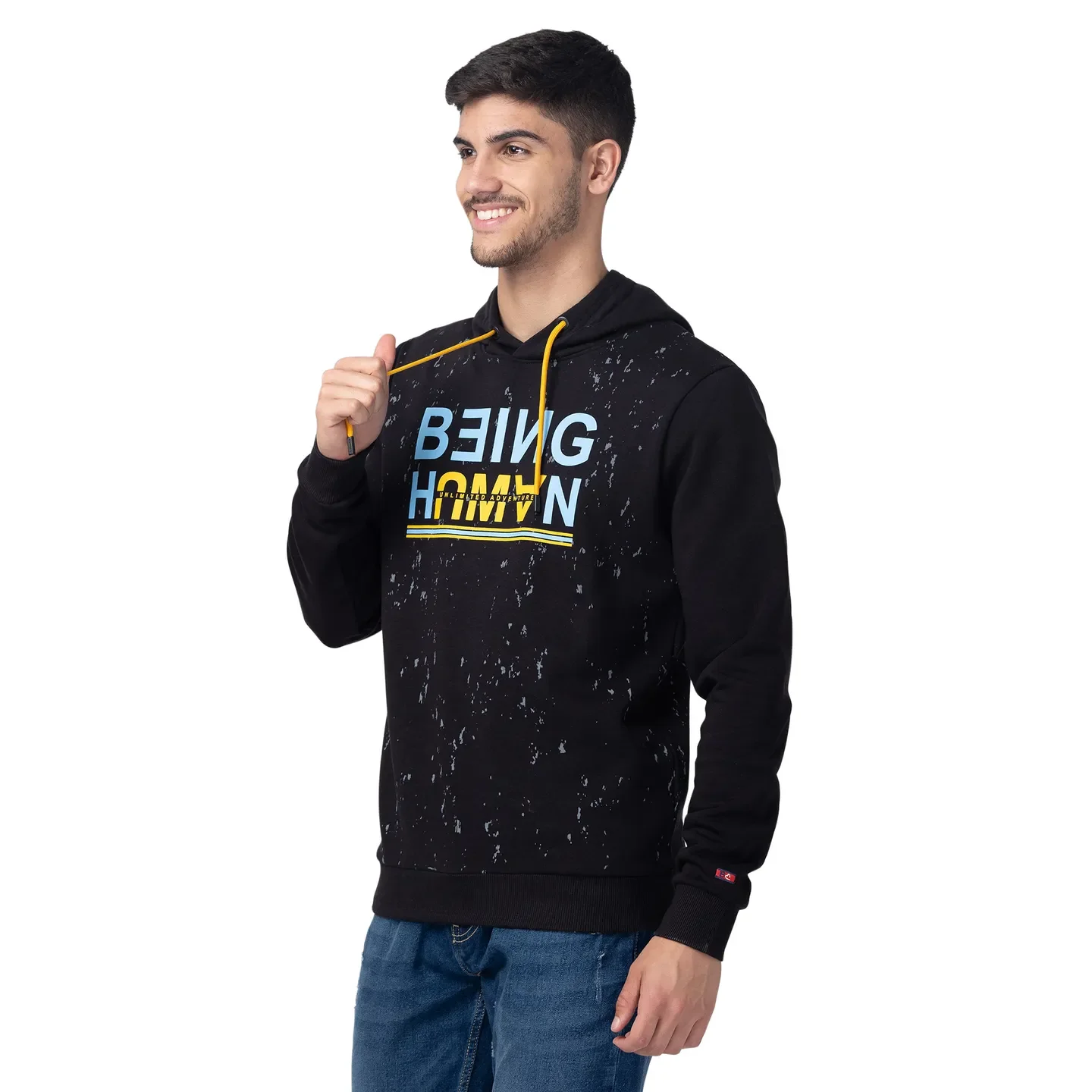 Black Regular Fit Long Sleeves Cotton Men's Hoodie by Being Human Clothing - Image 2