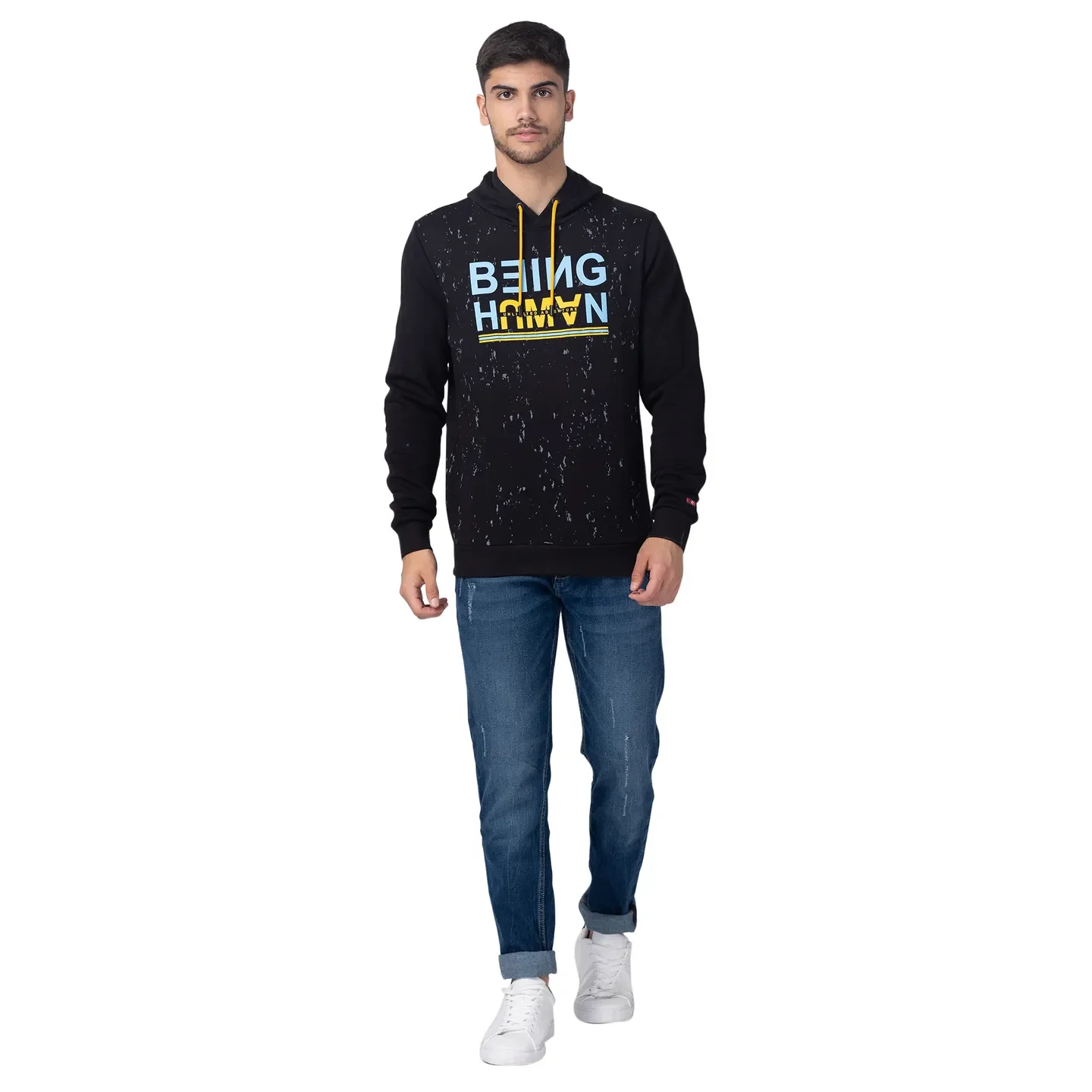 Black Regular Fit Long Sleeves Cotton Men's Hoodie by Being Human Clothing - Image 5