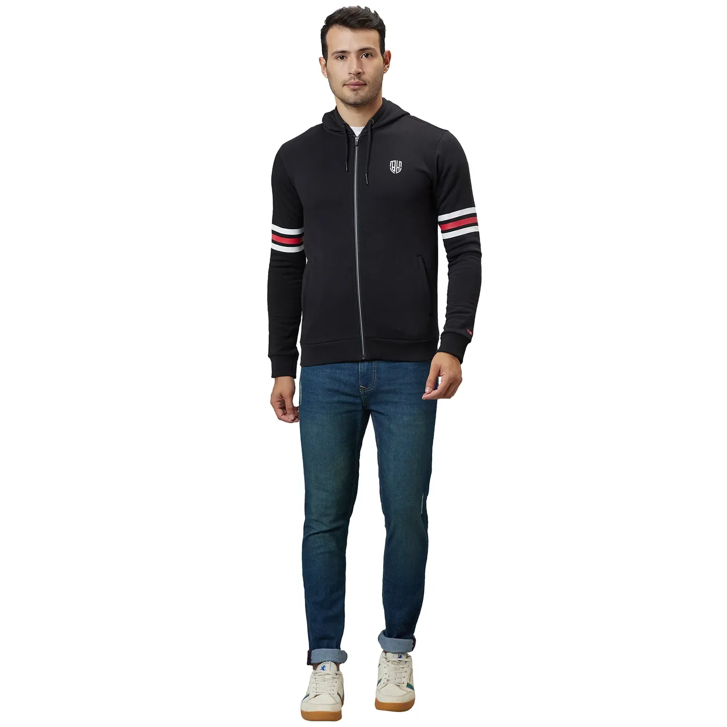Black Regular Fit  Long Sleeves Cotton Men's Hoodie by Being Human Clothing - Image 2