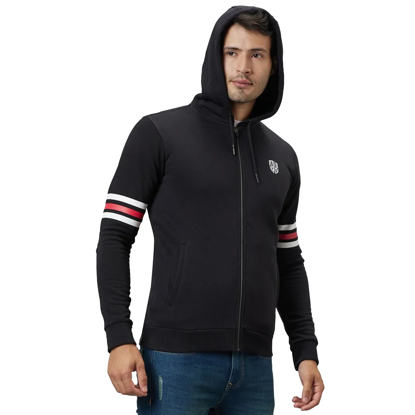 Black Regular Fit  Long Sleeves Cotton Men's Hoodie by Being Human Clothing - Image 4