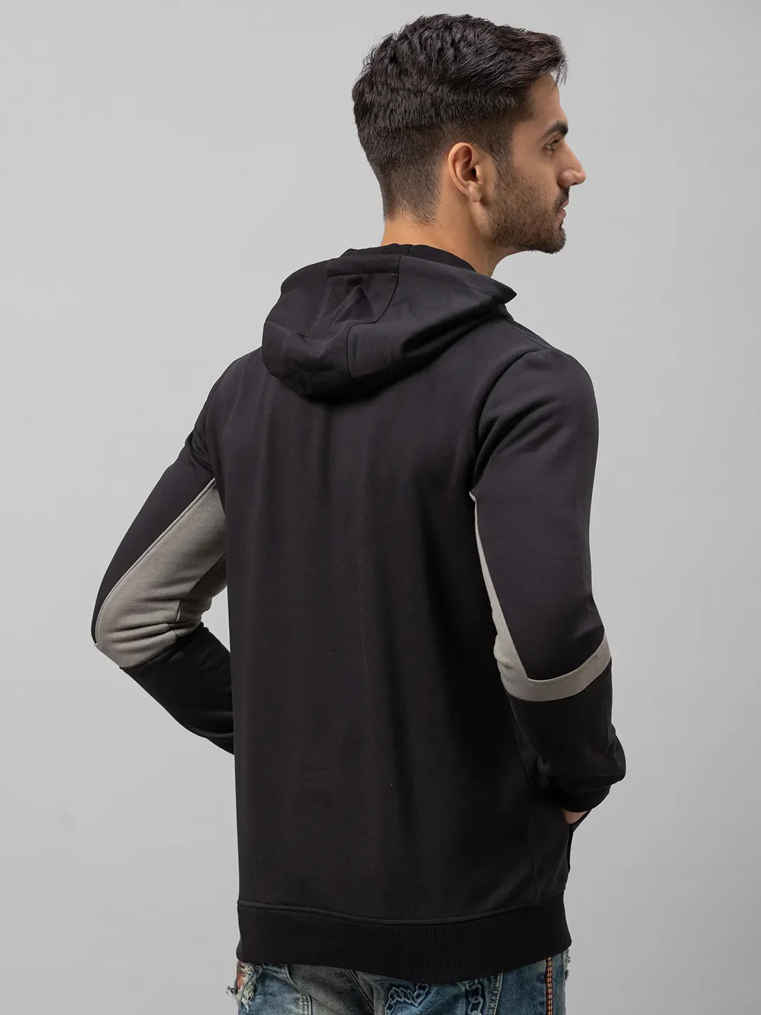 Grey Regular Fit  Long Sleeves Cotton Men's Hoodie by Being Human Clothing - Image 3