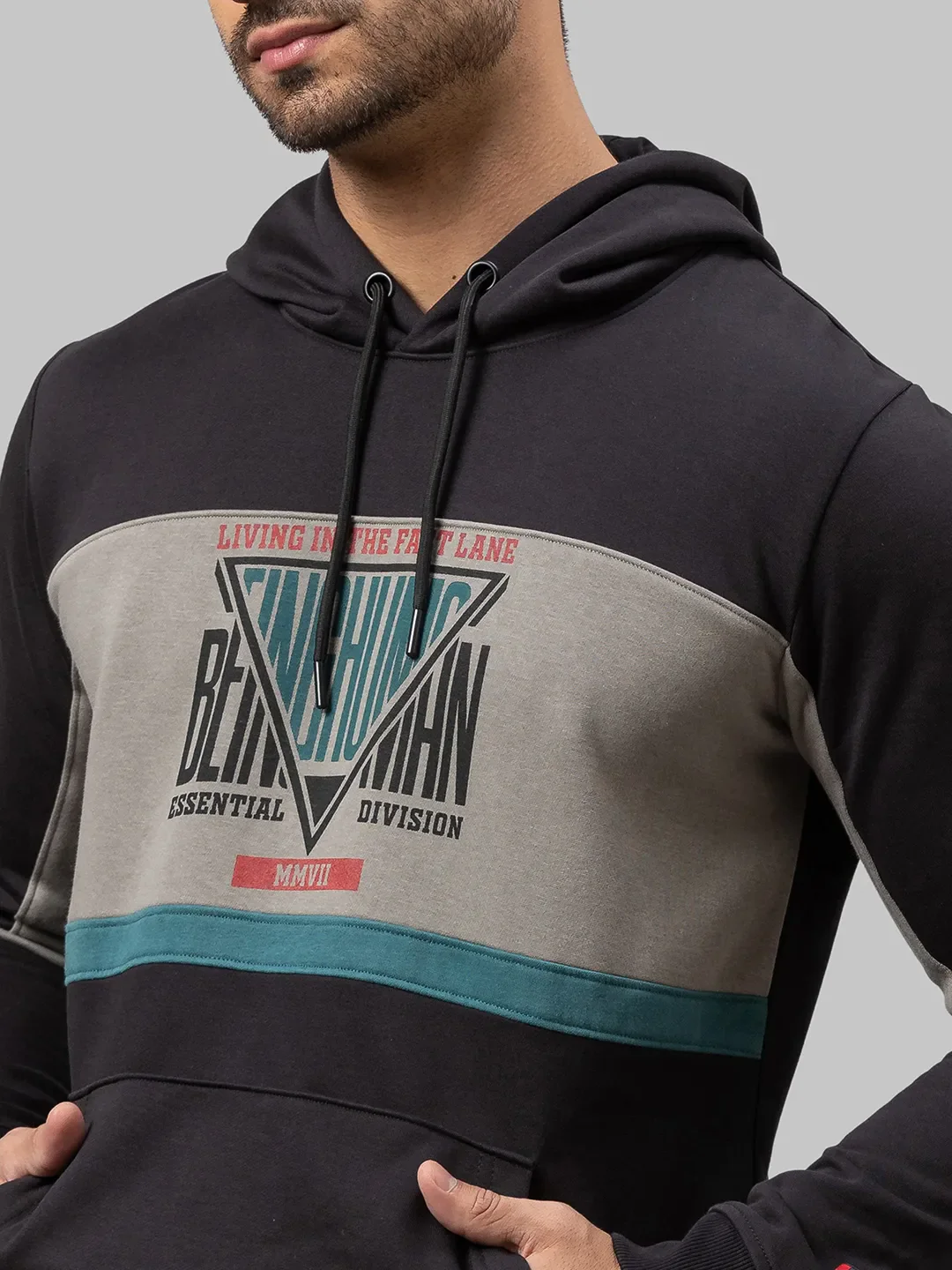 Grey Regular Fit  Long Sleeves Cotton Men's Hoodie by Being Human Clothing - Image 4