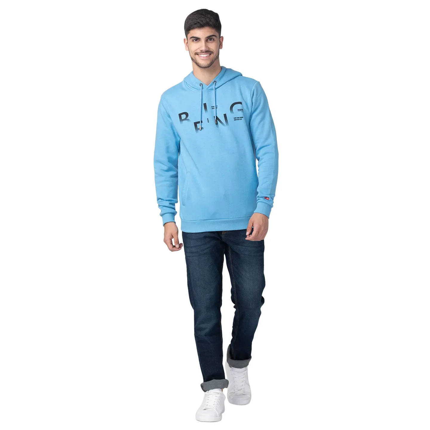 Blue Regular Fit Long Sleeves Cotton Men's Hoodie by Being Human Clothing - Image 5