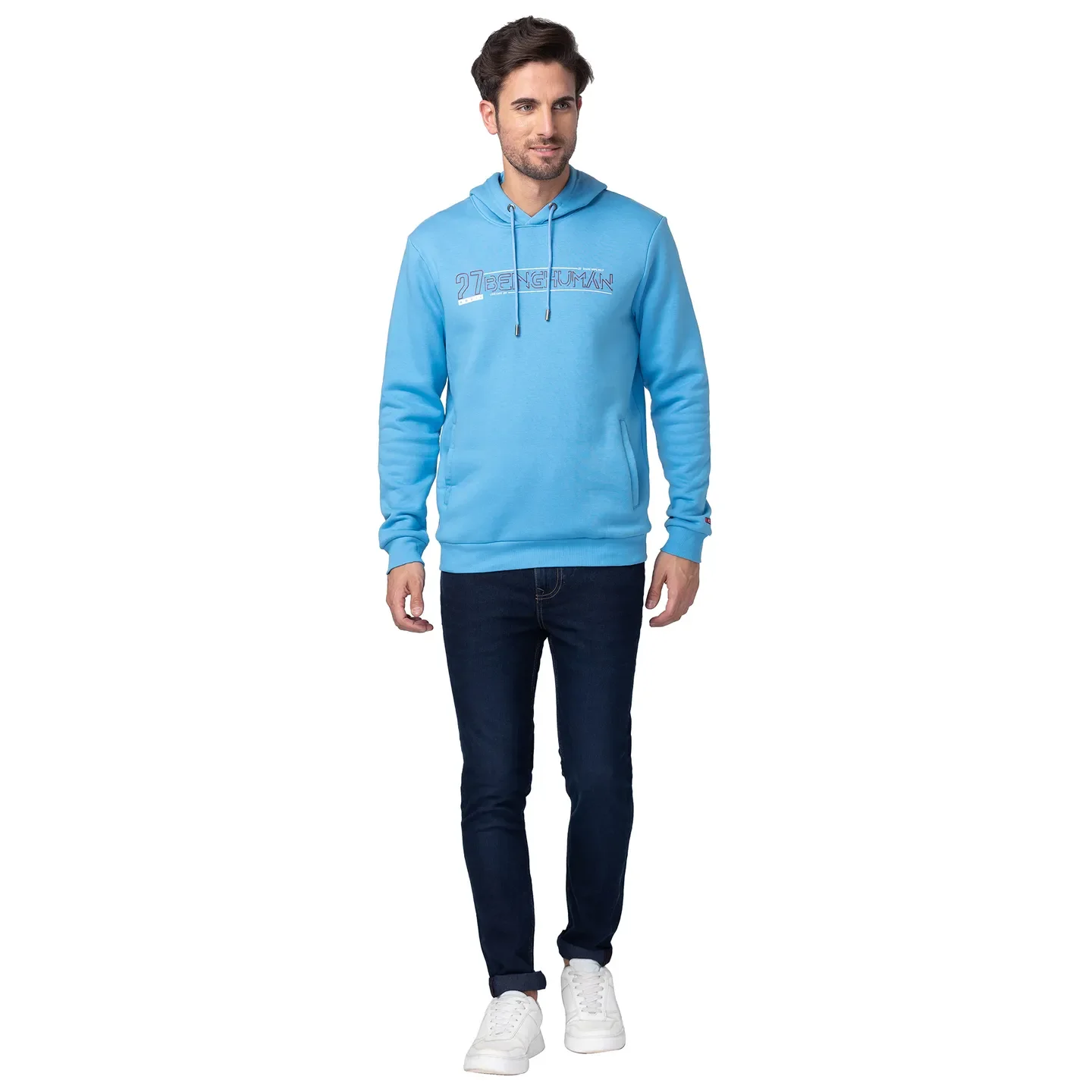 Blue Regular Fit Men's Hoodie by Being Human Clothing - Image 2