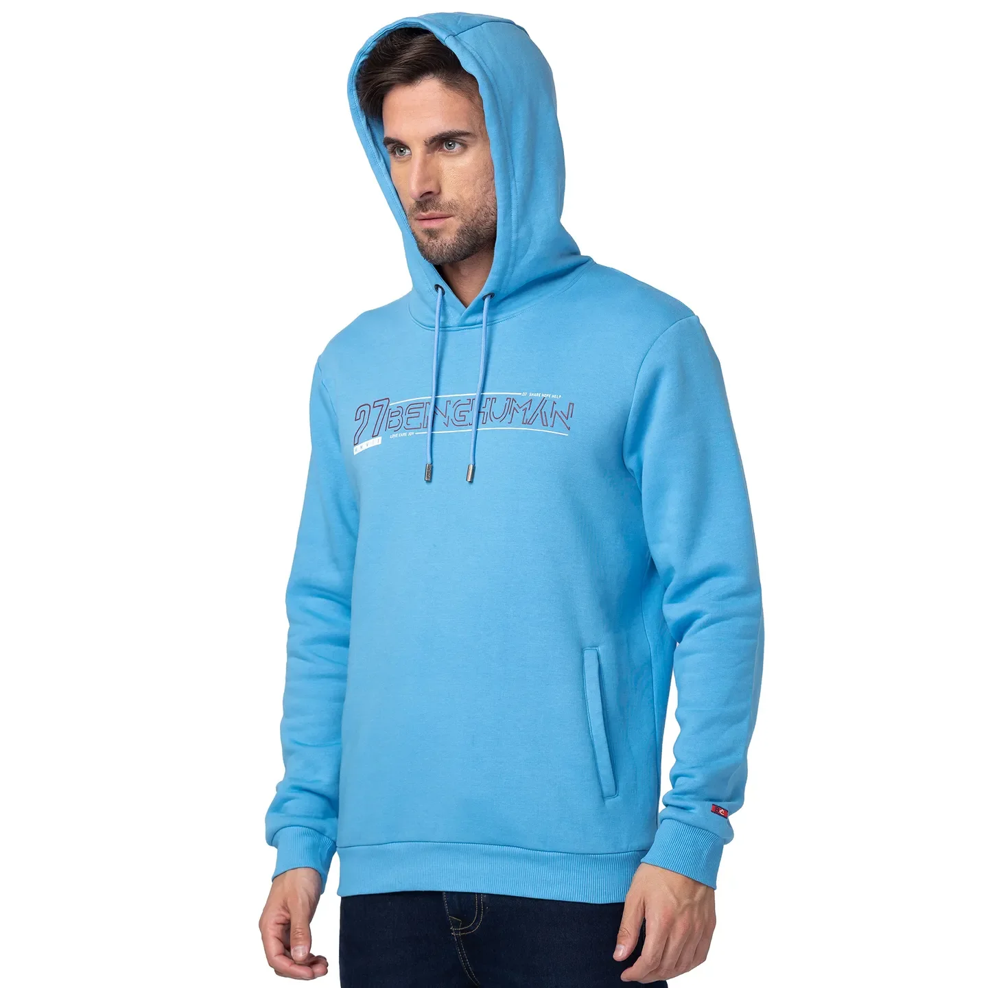 Blue Regular Fit Men's Hoodie by Being Human Clothing - Image 4