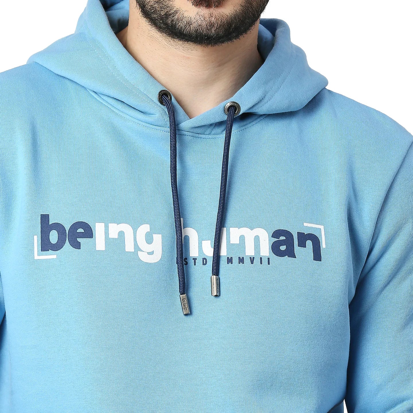 Blue Regular Fit Long Sleeves Cotton Men's Hoodie by Being Human Clothing - Image 4