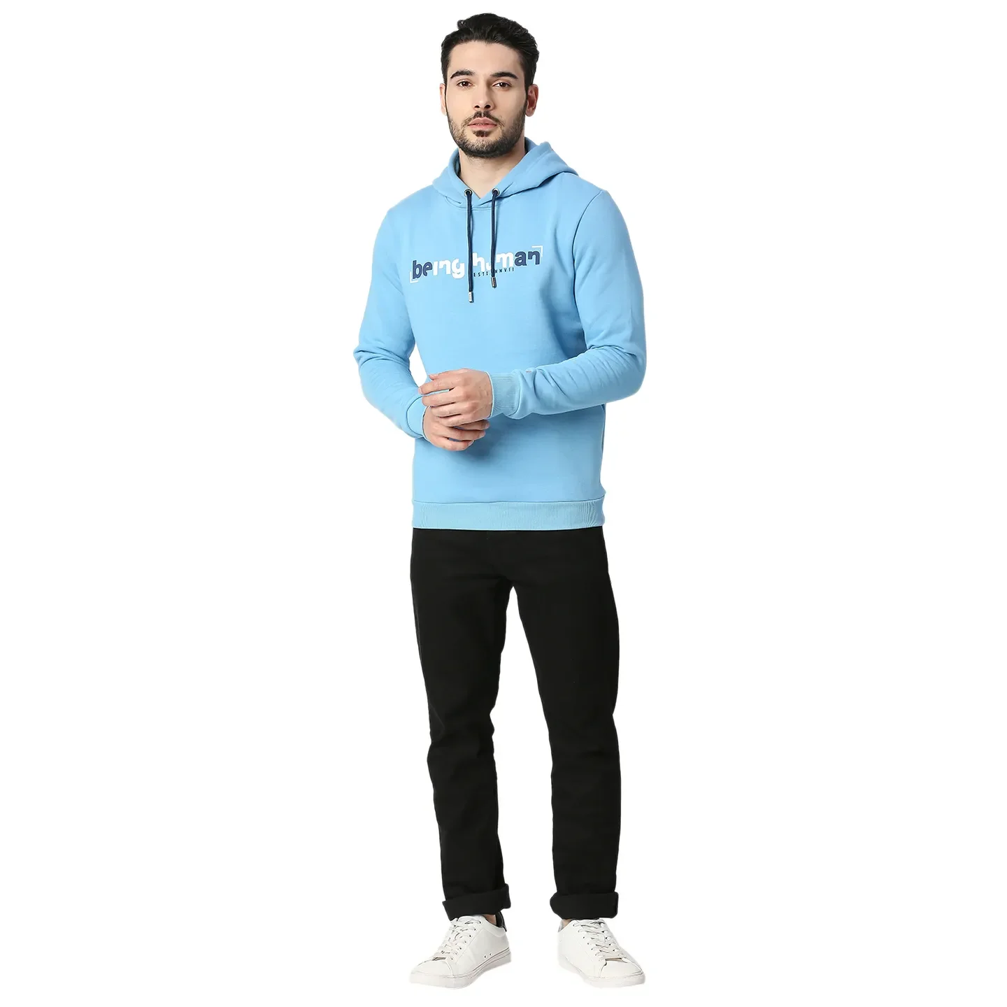 Blue Regular Fit Long Sleeves Cotton Men's Hoodie by Being Human Clothing - Image 5