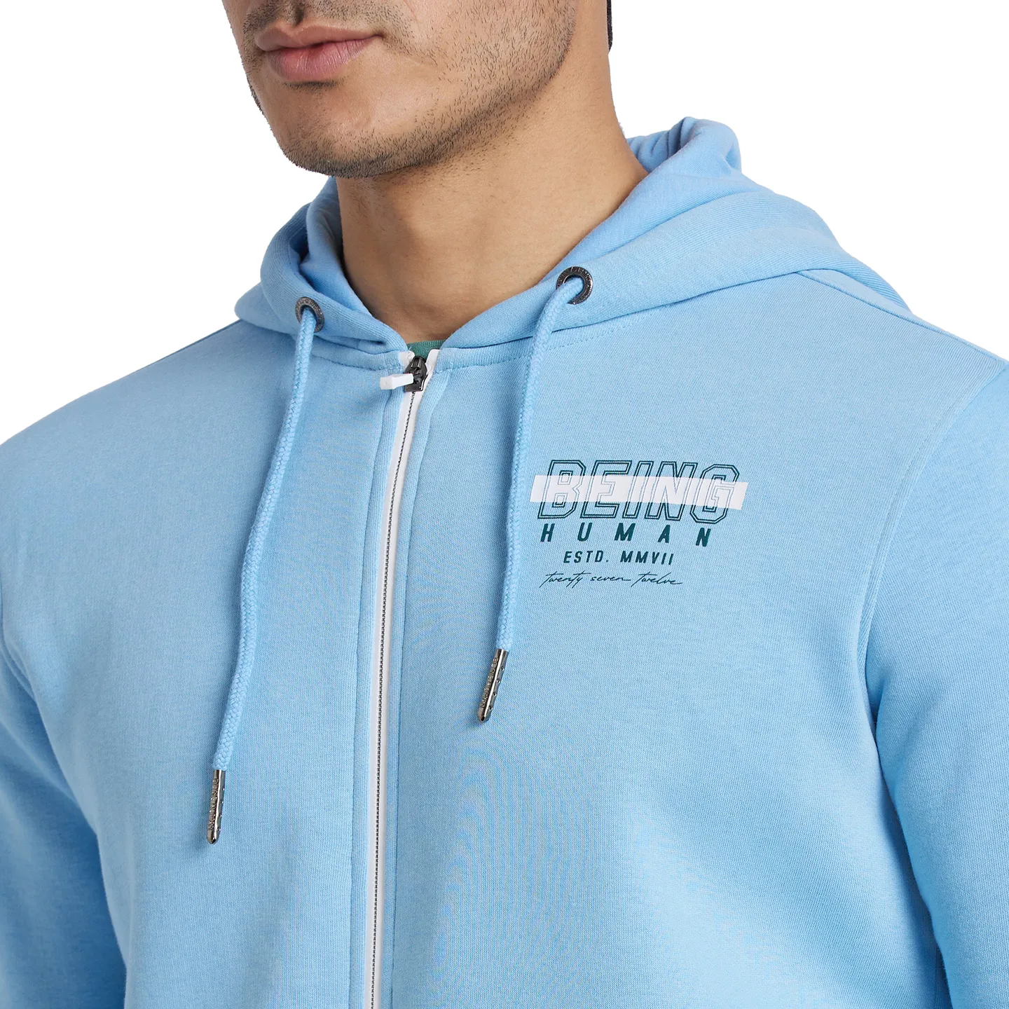 Blue Regular Fit Long Sleeves Cotton Men's Hoodie by Being Human Clothing - Image 4