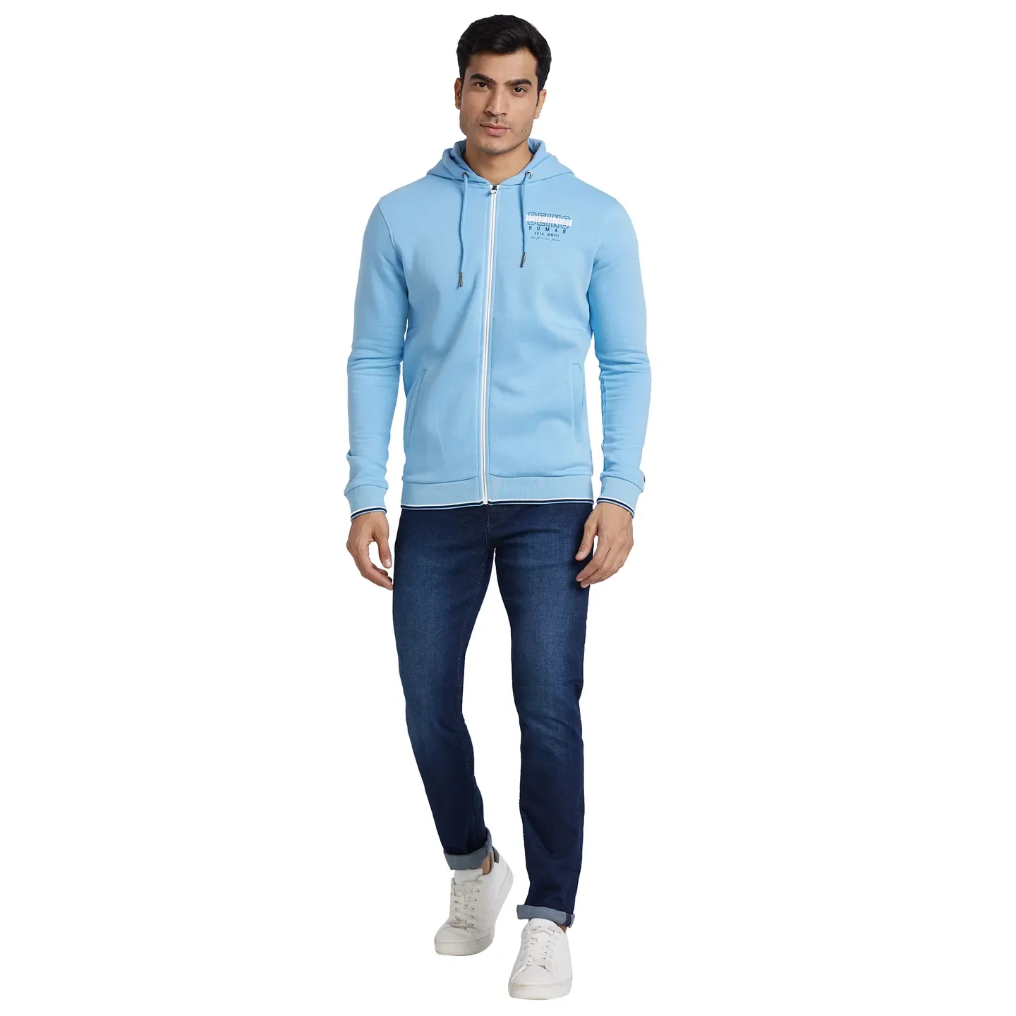 Blue Regular Fit Long Sleeves Cotton Men's Hoodie by Being Human Clothing - Image 5
