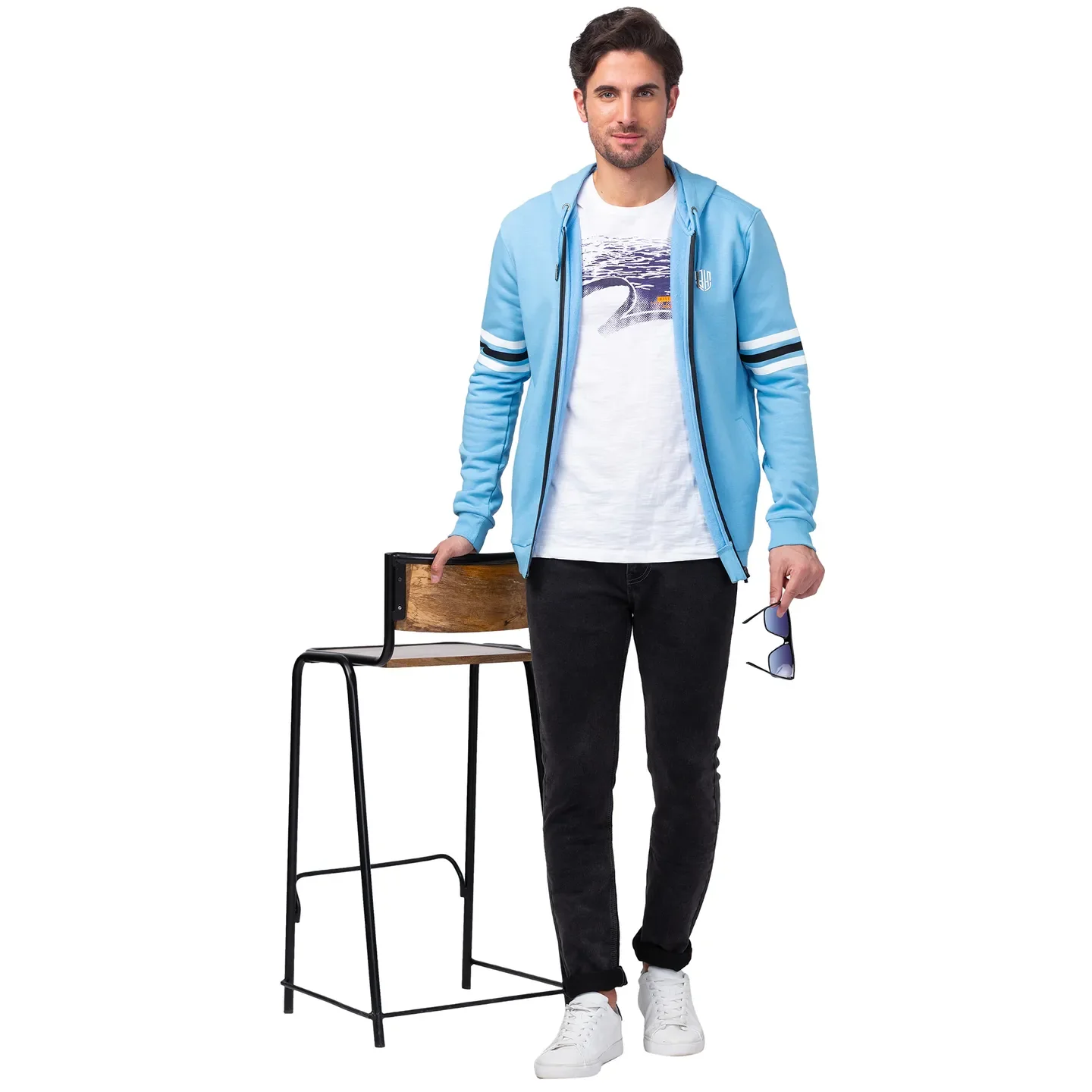 Blue Regular Fit Long Sleeves Cotton Men's Hoodie by Being Human Clothing - Image 6