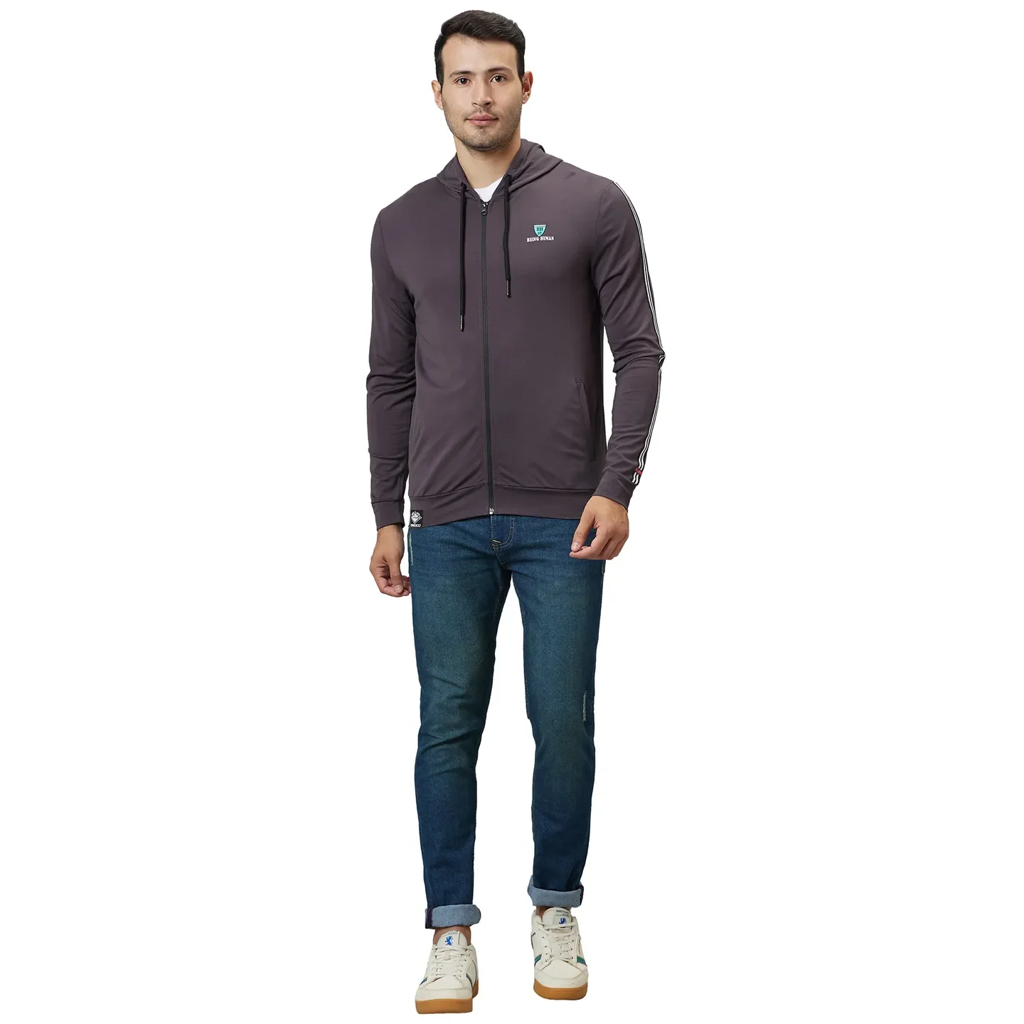 Grey Regular Fit Men's Hoodie by Being Human Clothing - Image 2