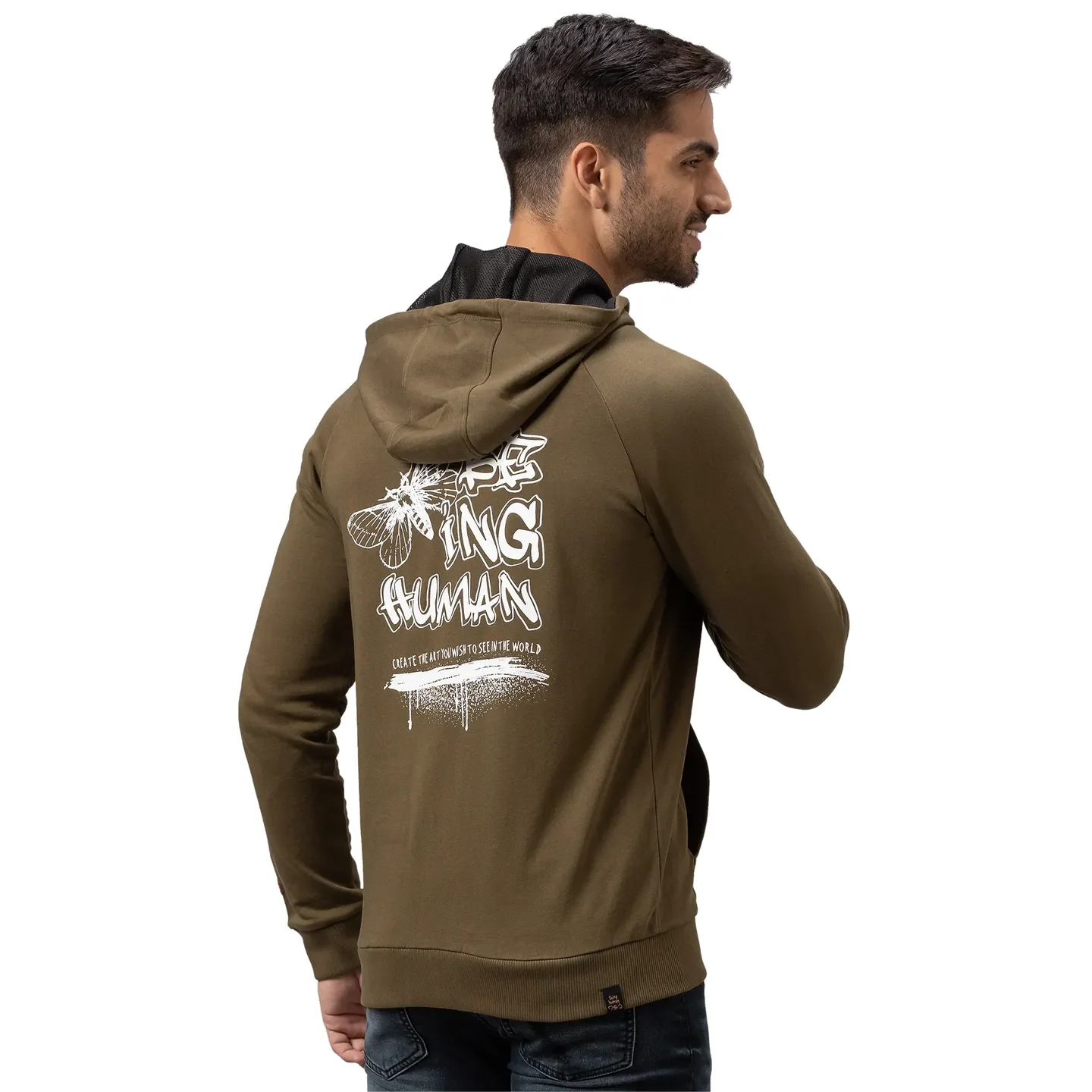 Olive Regular Fit Men's Hoodie by Being Human Clothing - Image 3