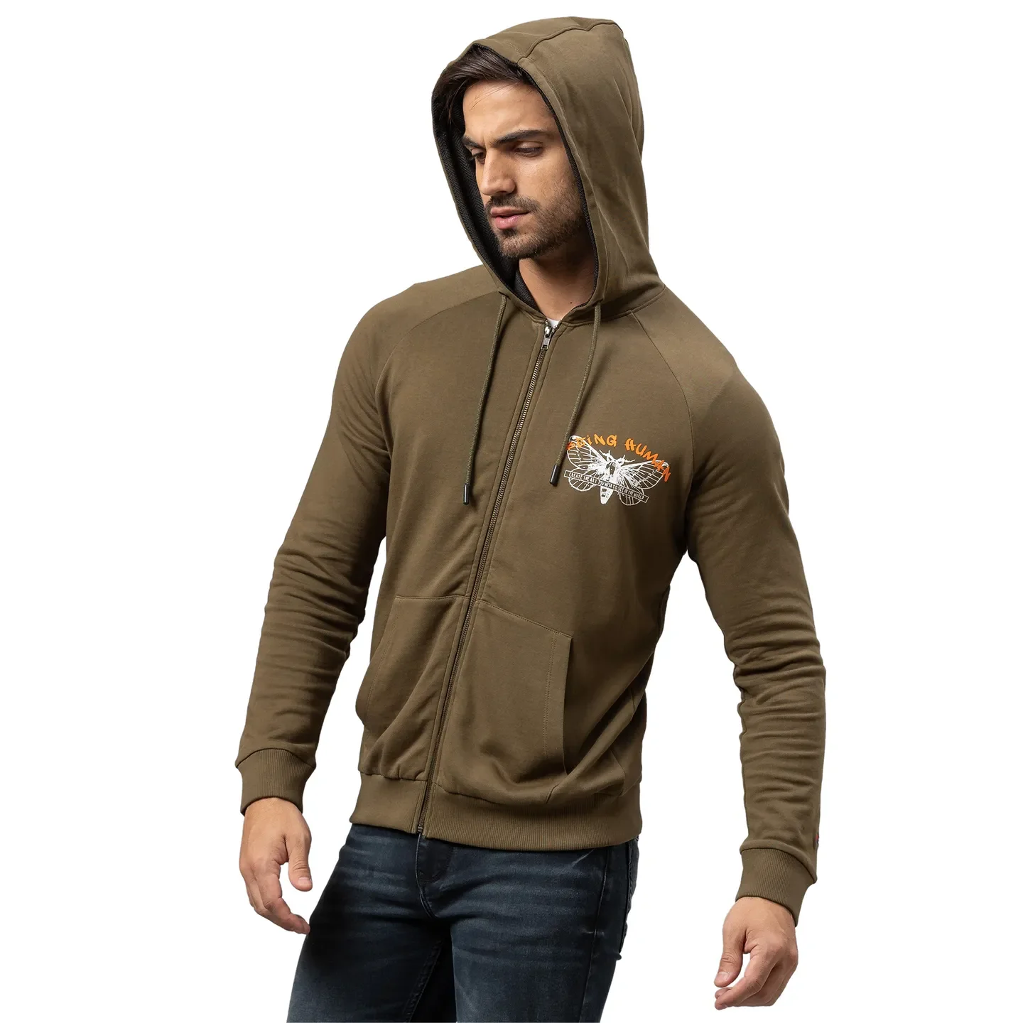 Olive Regular Fit Men's Hoodie by Being Human Clothing - Image 4