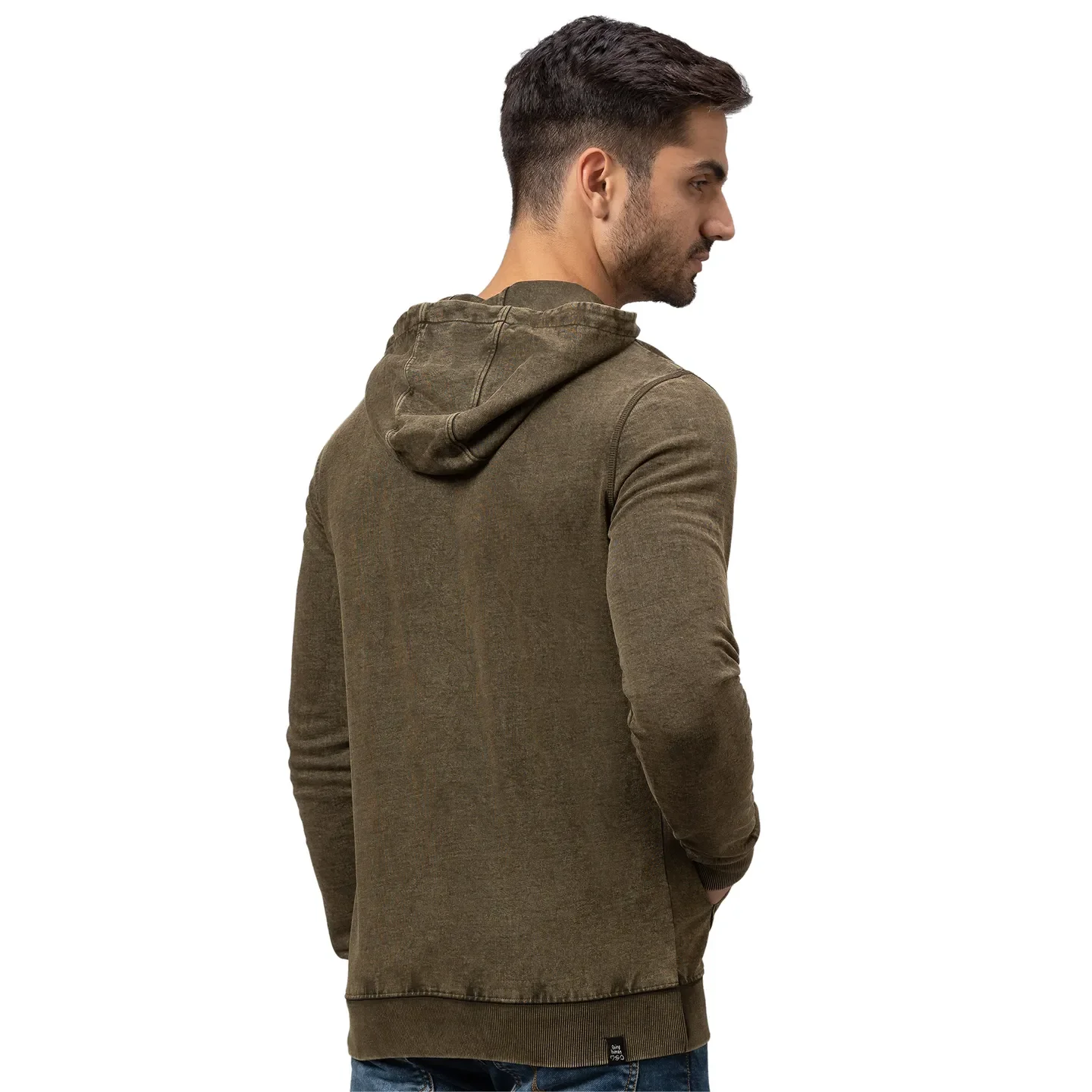 Olive Regular Fit  Long Sleeves Cotton Men's Hoodie by Being Human Clothing - Image 3
