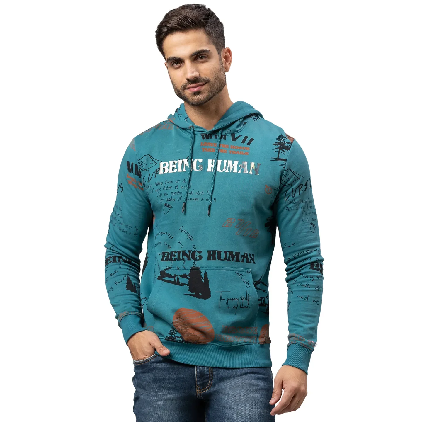 Green Regular Fit Long Sleeves Cotton Men's Hoodie by Being Human Clothing